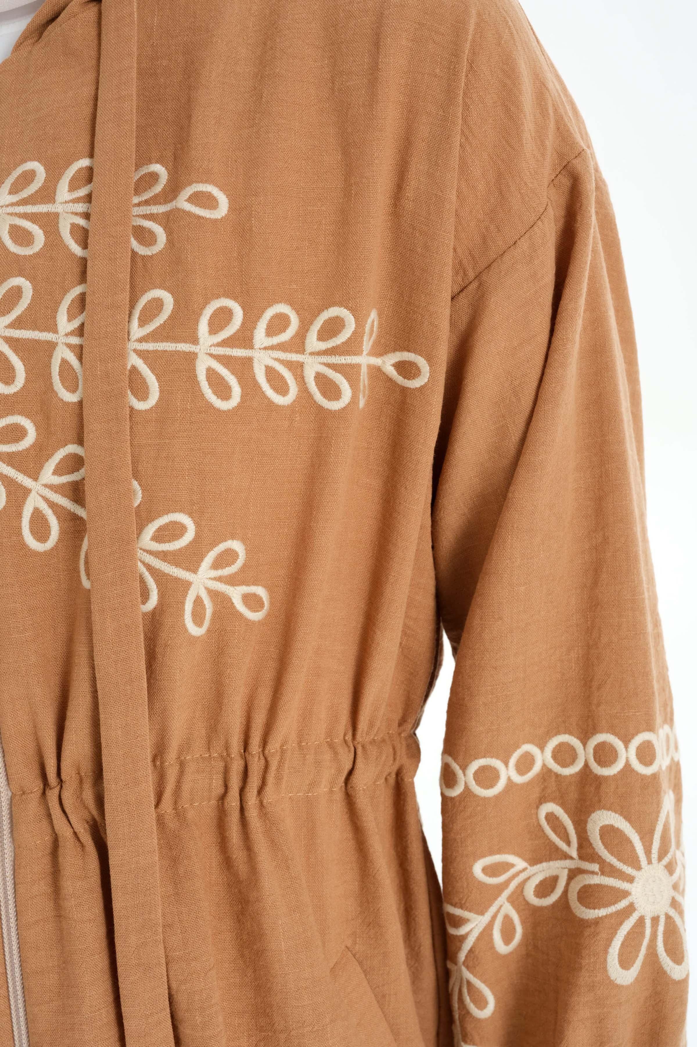 Nakışlı Fermuar Kapamalı Giy Çık - Taba TUGBA