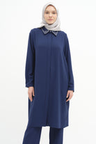 Nakışlı Tunik Pantolon Takım - İndigo TUĞBA