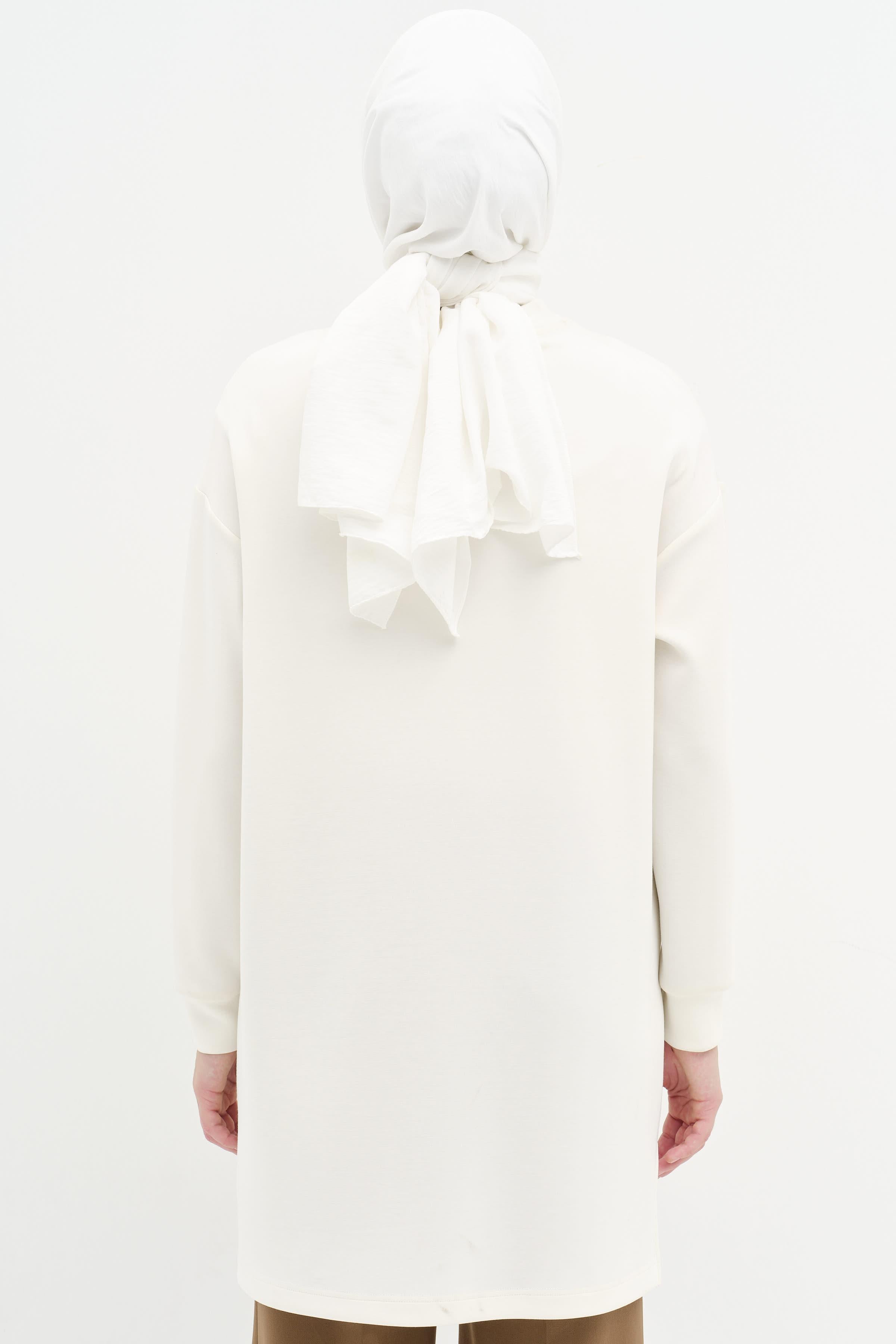 Nakışlı Ve İncili Örme Sweat - Ekru TUGBA