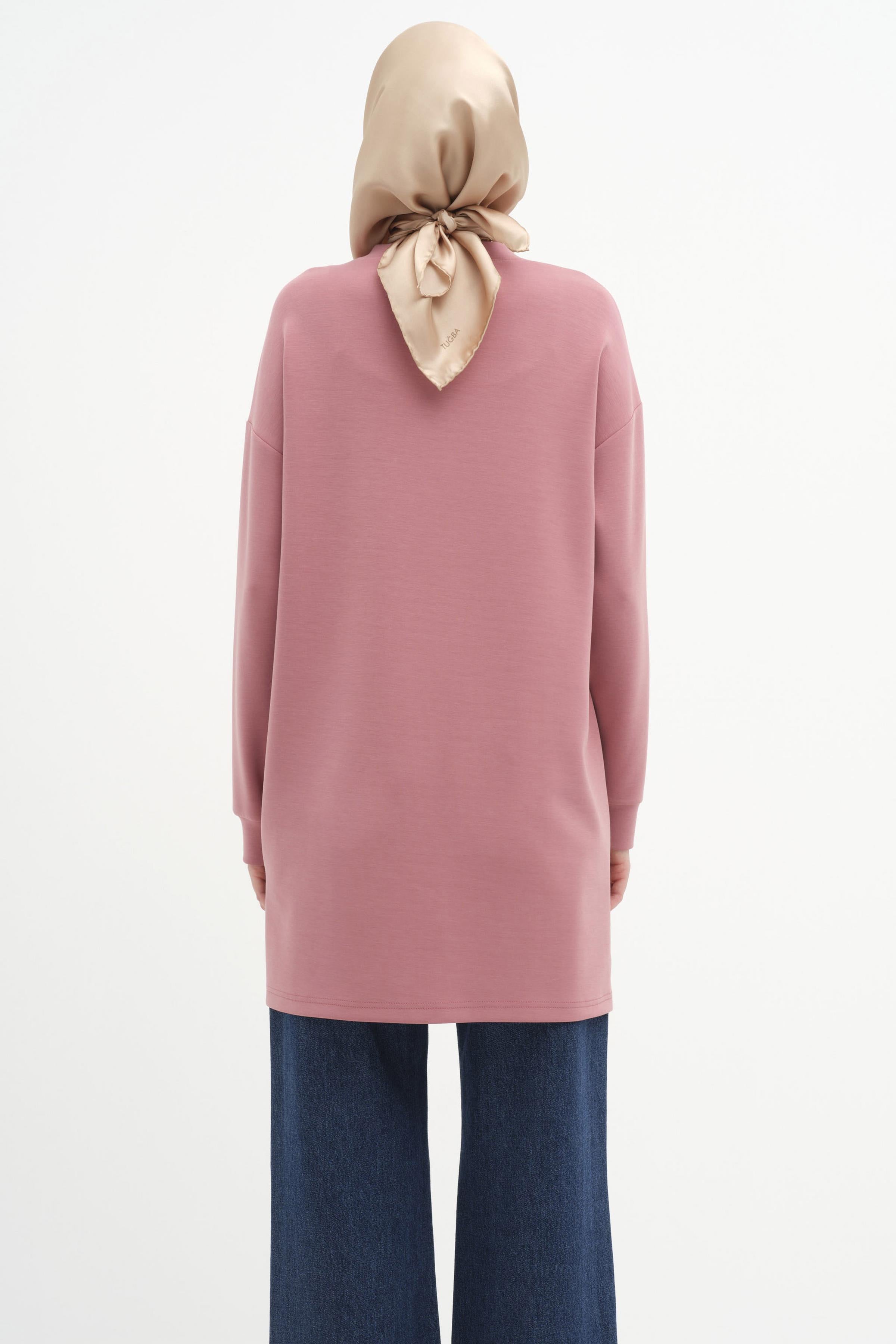 Nakışlı Ve İncili Örme Sweat - Gül Kurusu TUGBA