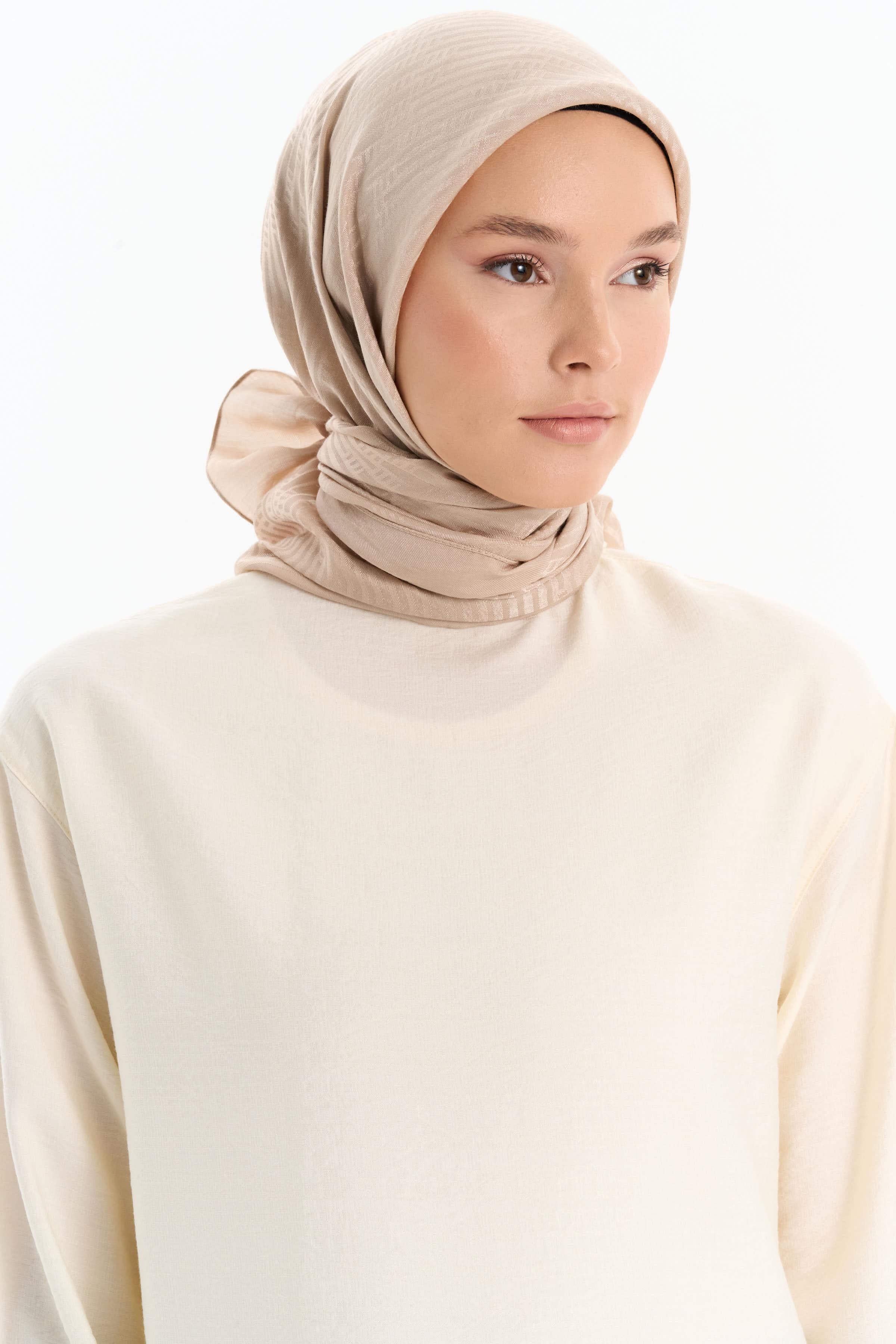 Natural Çizgisel Desen Eşarp - Bej TUGBA