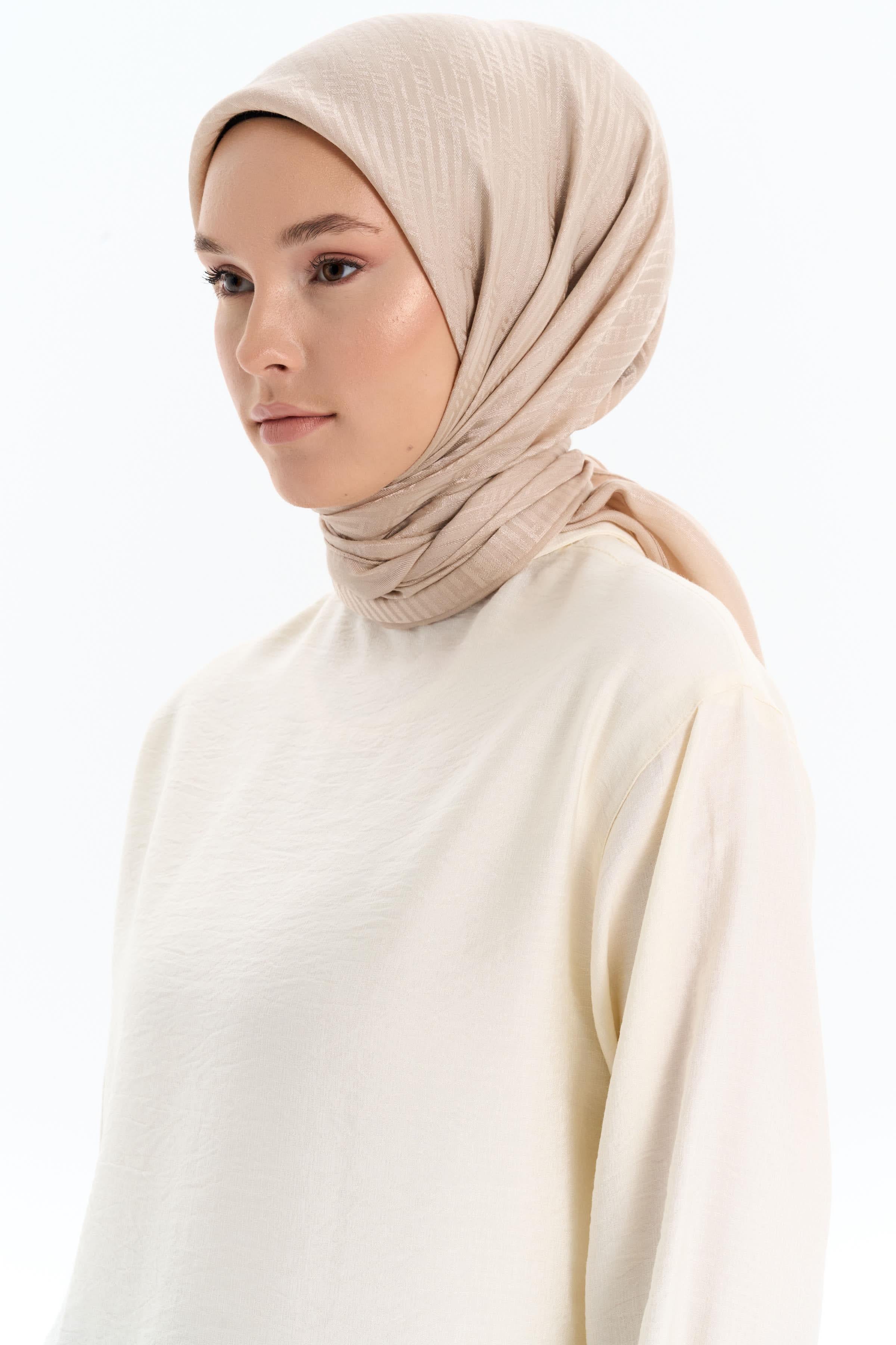 Natural Çizgisel Desen Eşarp - Bej TUGBA