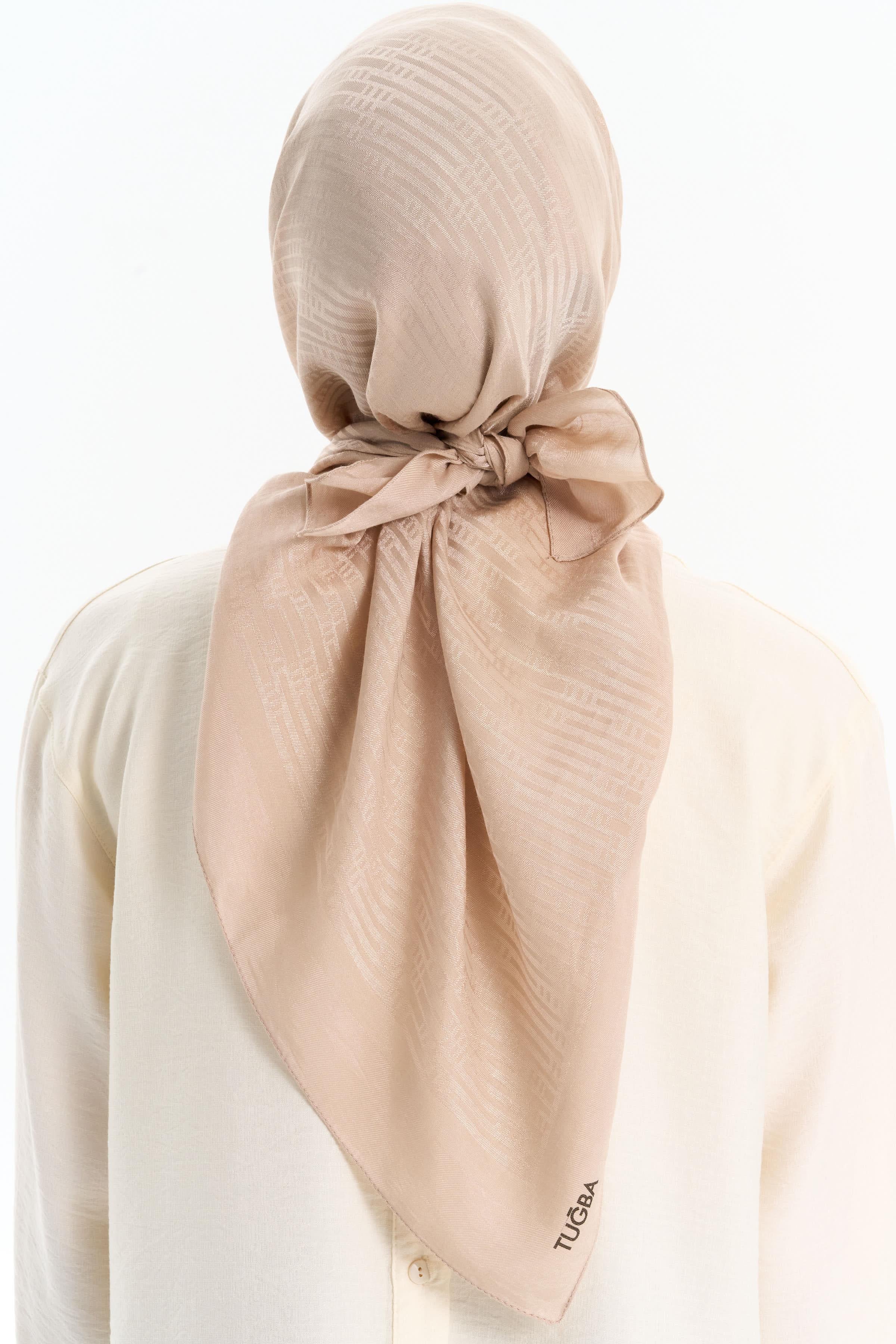 Natural Çizgisel Desen Eşarp - Bej TUGBA