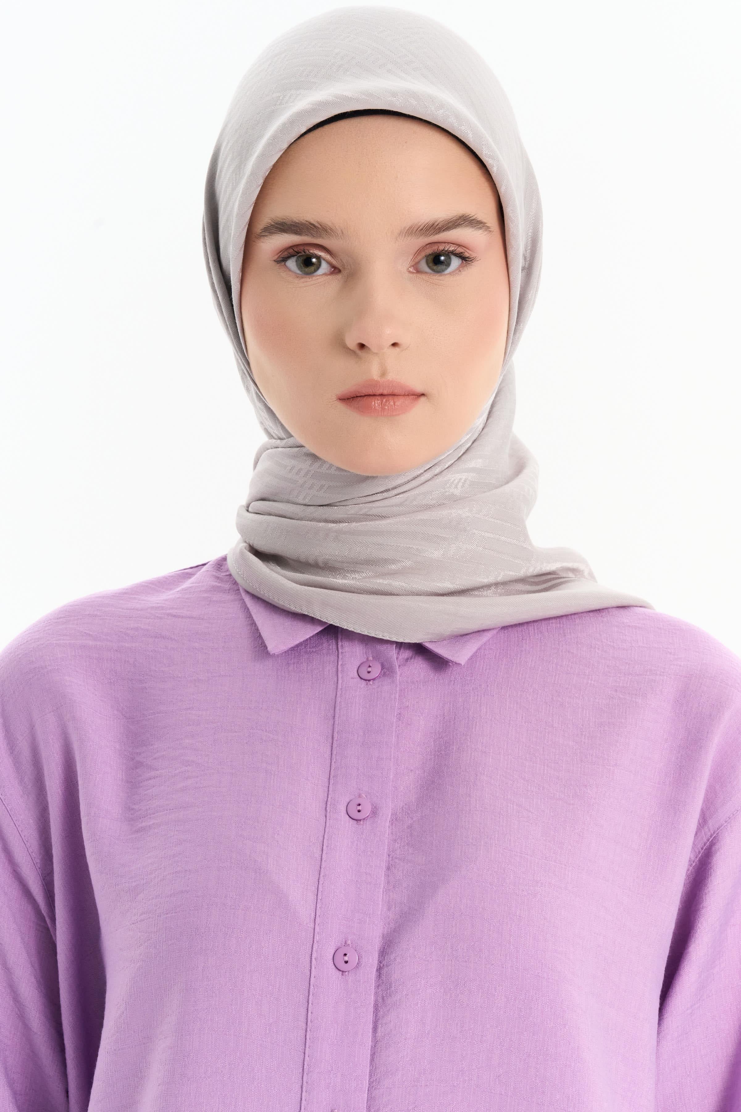 Natural Çizgisel Desen Eşarp - Gri TUGBA