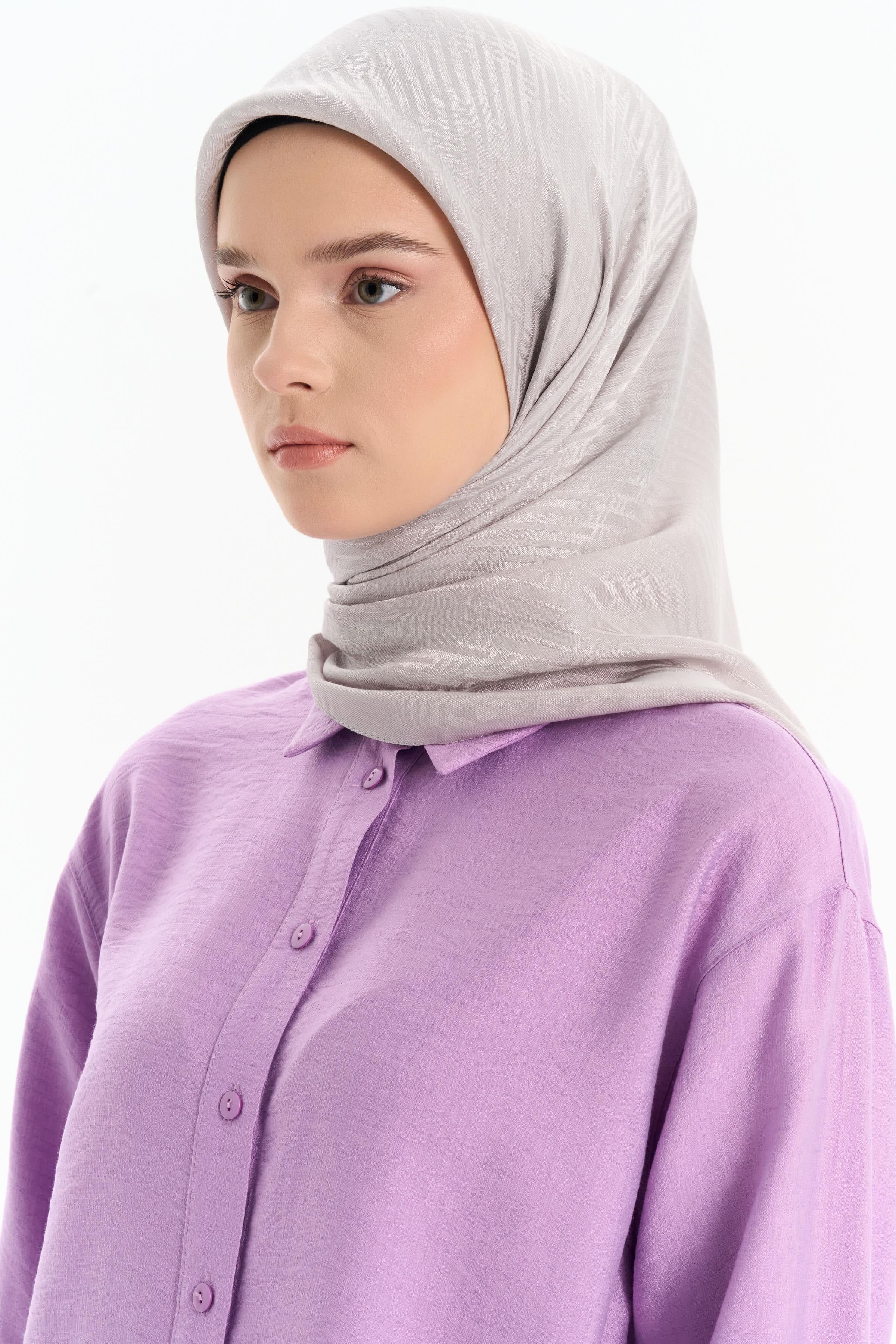 Natural Çizgisel Desen Eşarp - Gri TUGBA