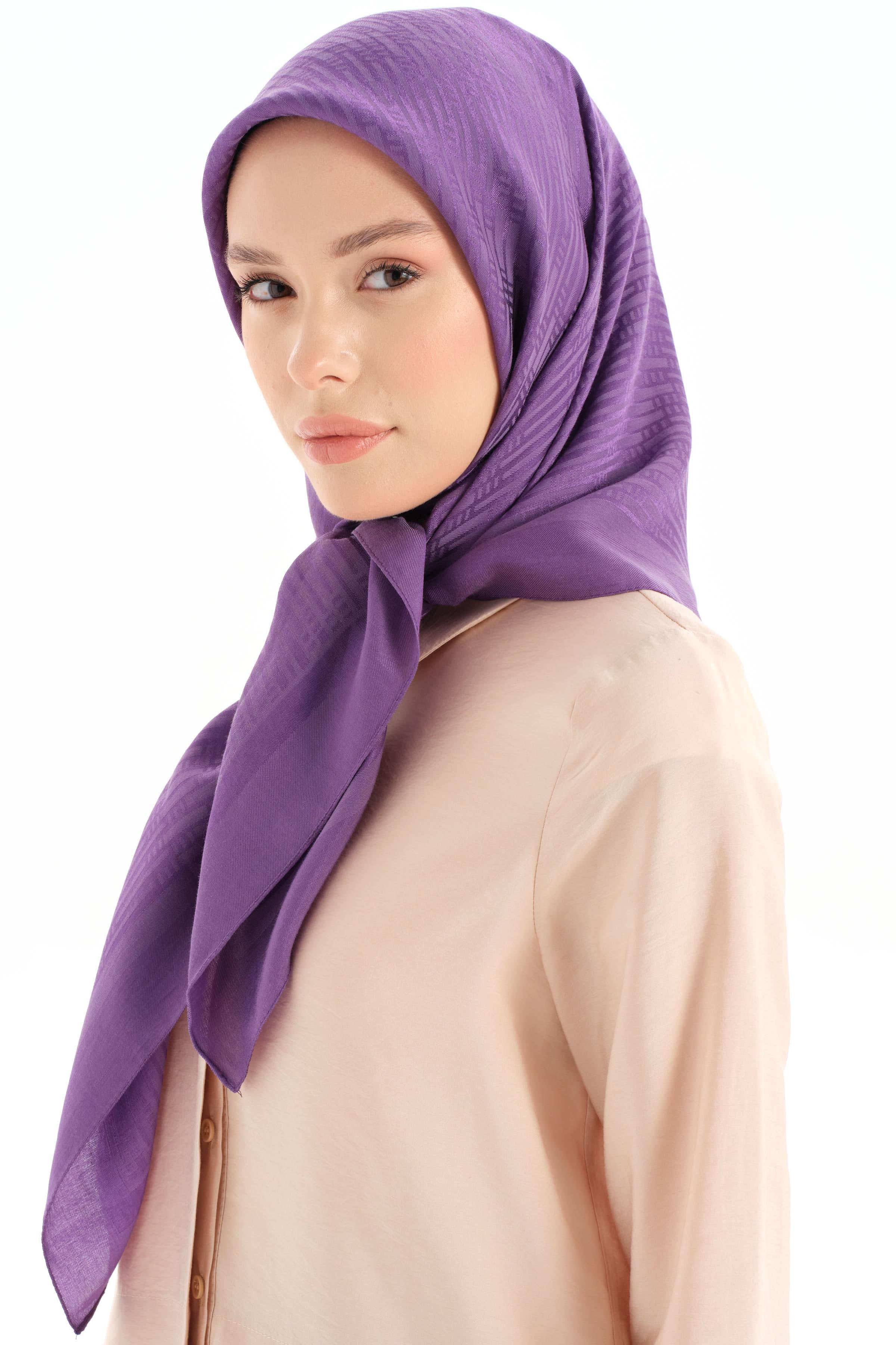 Natural Çizgisel Desen Eşarp - Mor TUGBA