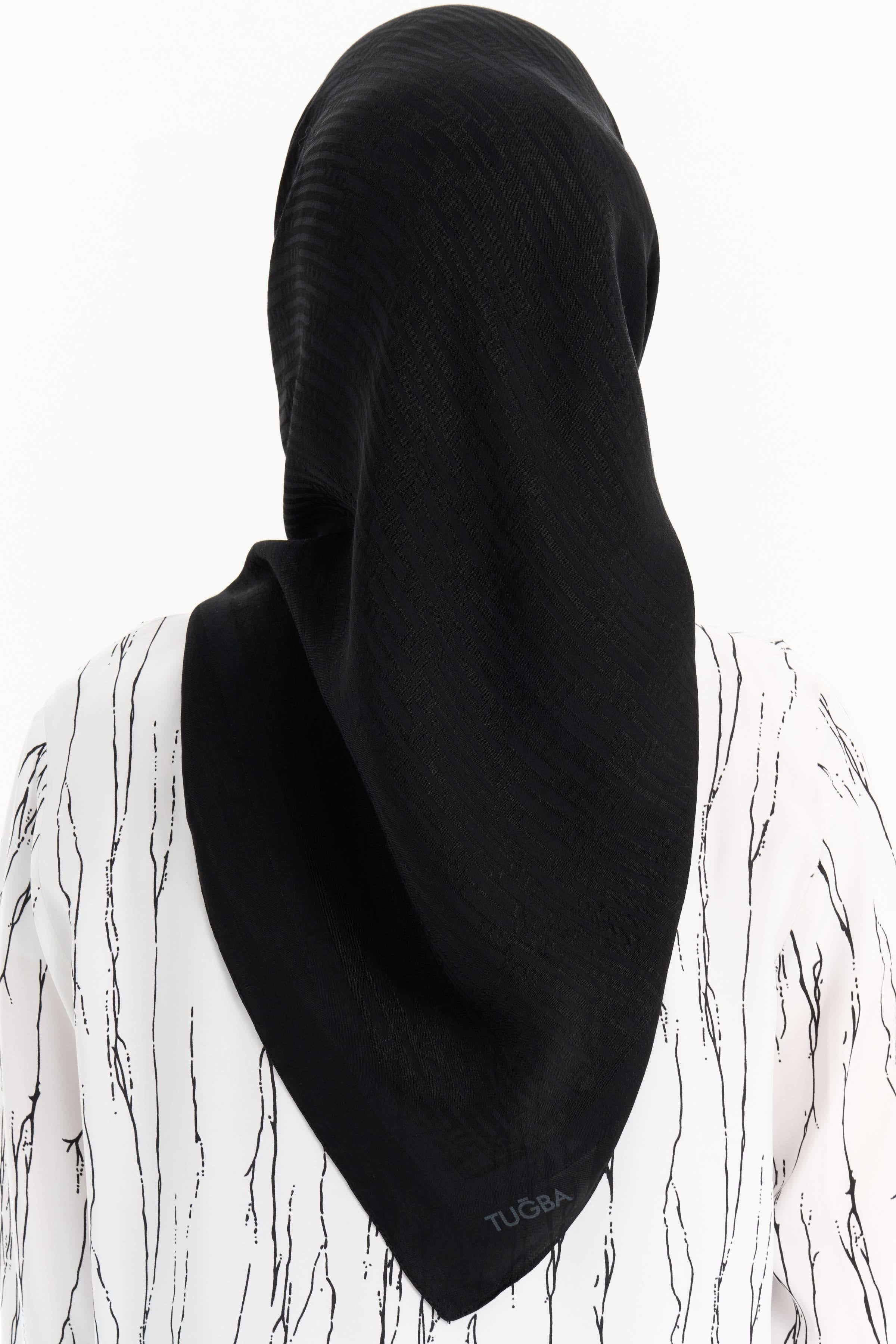 Natural Çizgisel Desen Eşarp - Siyah TUGBA