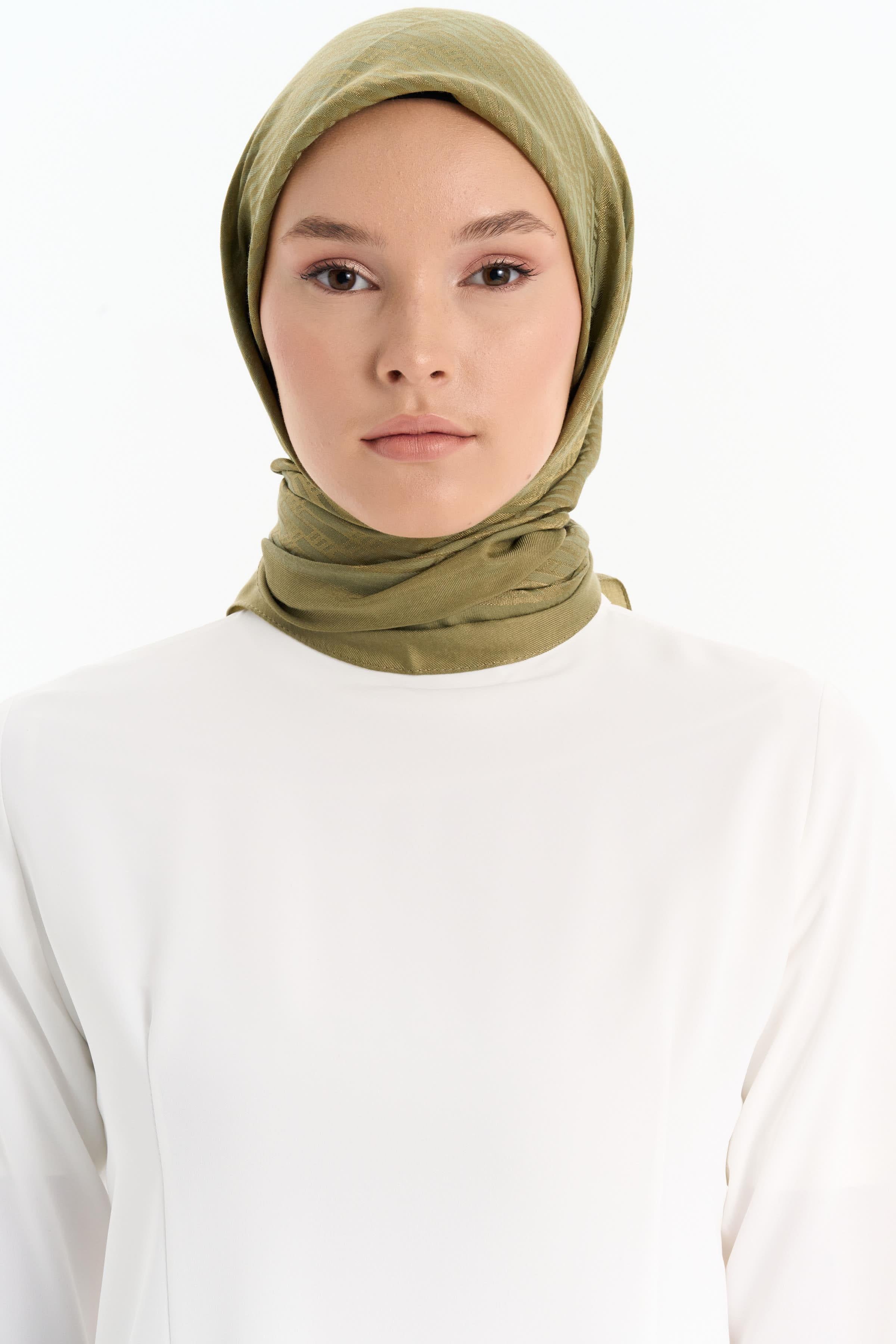 Natural Çizgisel Desen Eşarp - Yeşil TUGBA