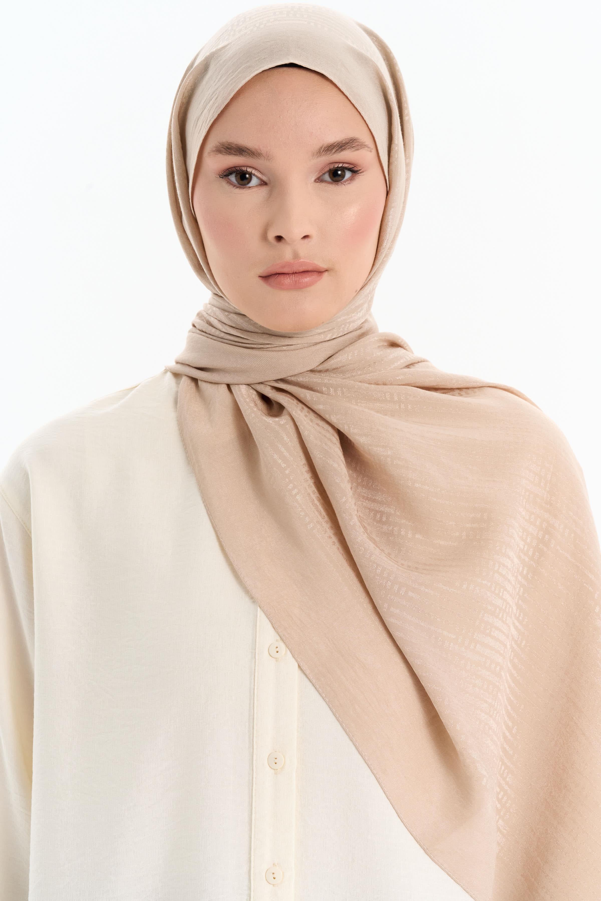 Natural Çizgisel Desenli Şal - Bej TUGBA