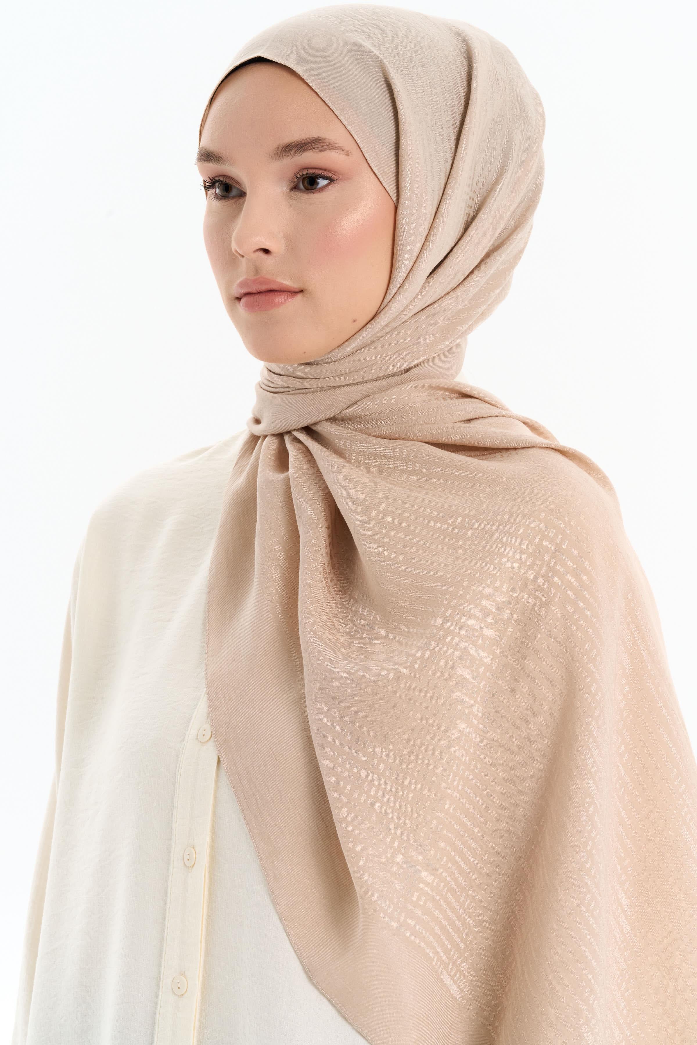 Natural Çizgisel Desenli Şal - Bej TUGBA