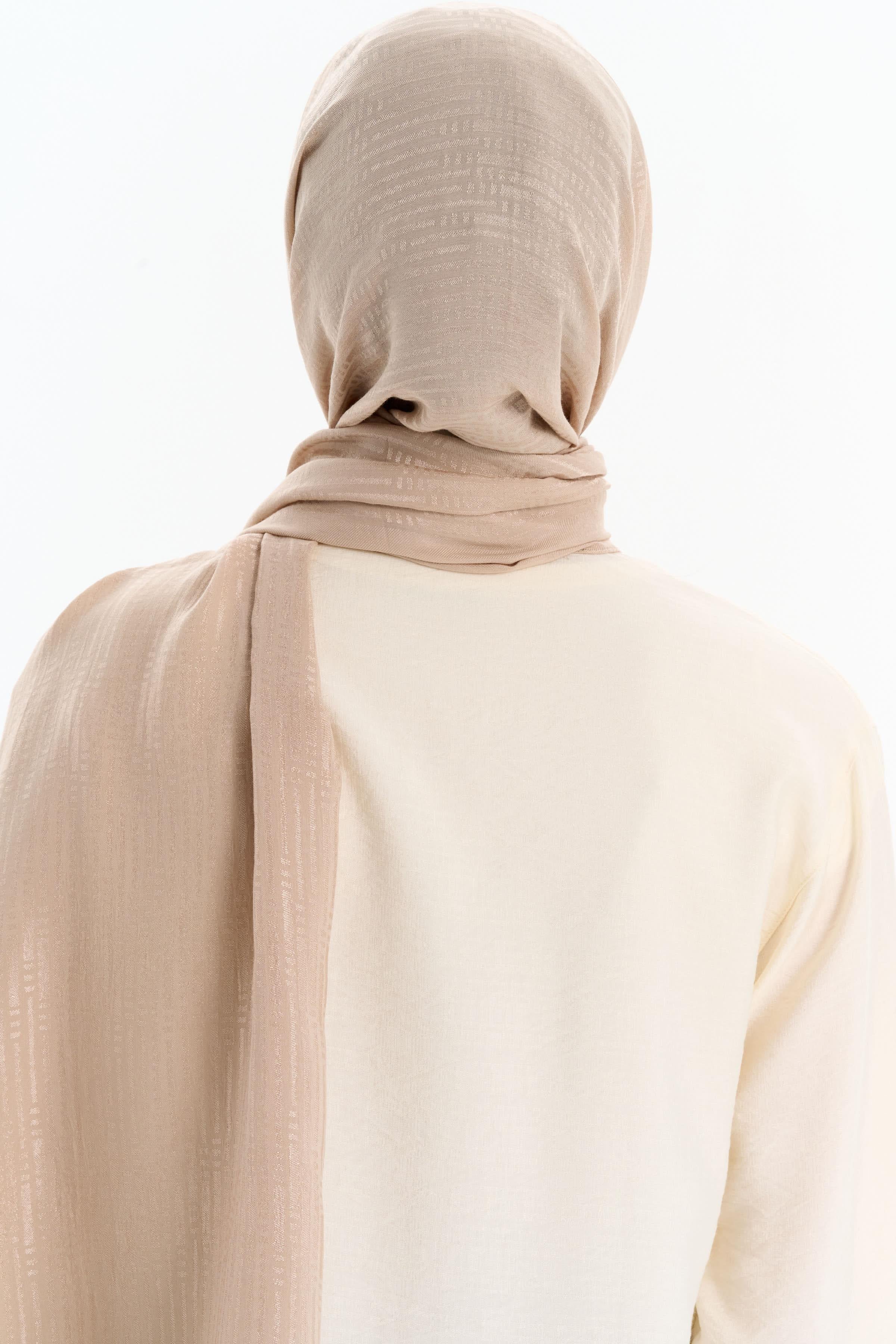 Natural Çizgisel Desenli Şal - Bej TUGBA