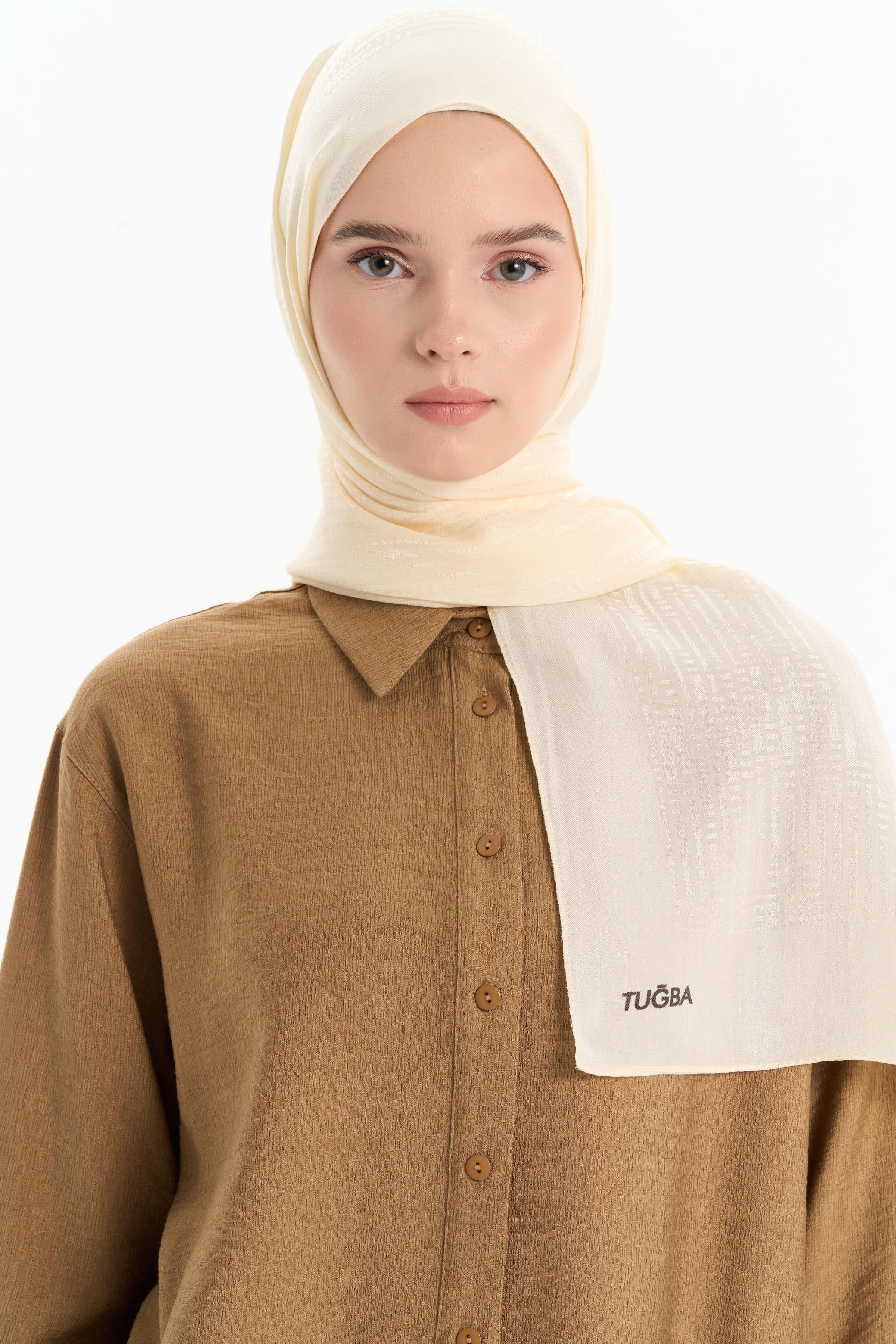 Natural Çizgisel Desenli Şal - Ekru TUGBA