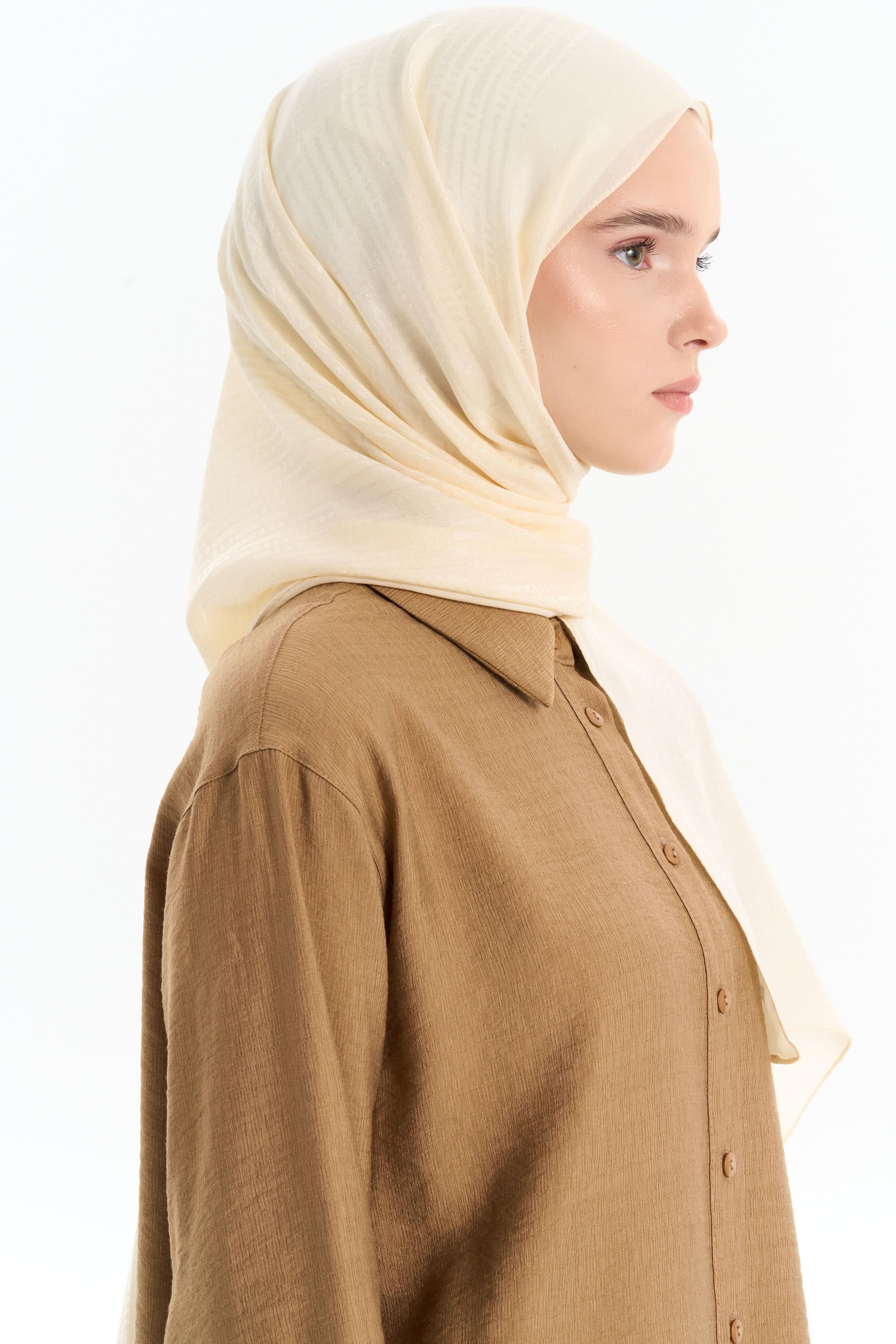 Natural Çizgisel Desenli Şal - Ekru TUGBA