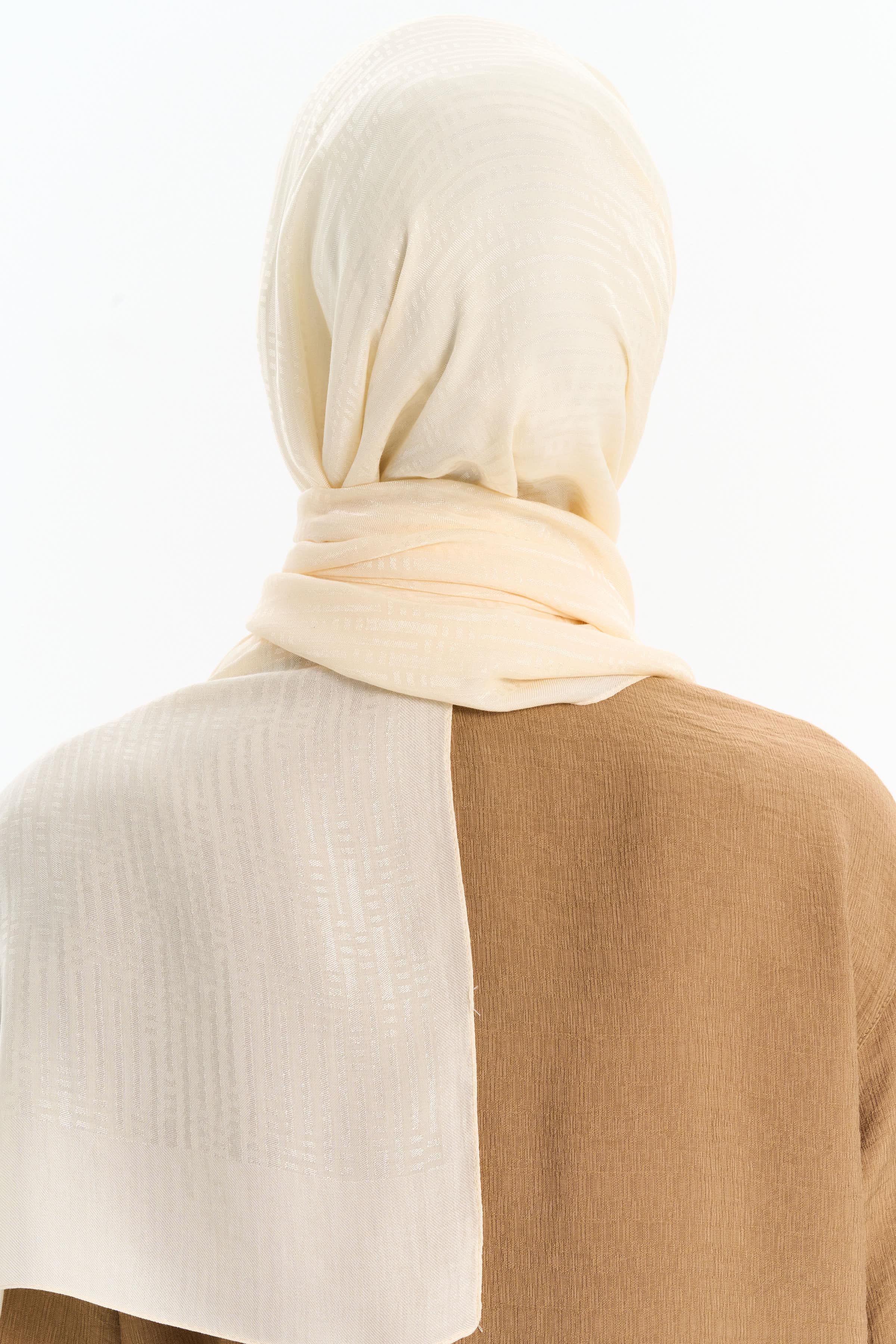 Natural Çizgisel Desenli Şal - Ekru TUGBA