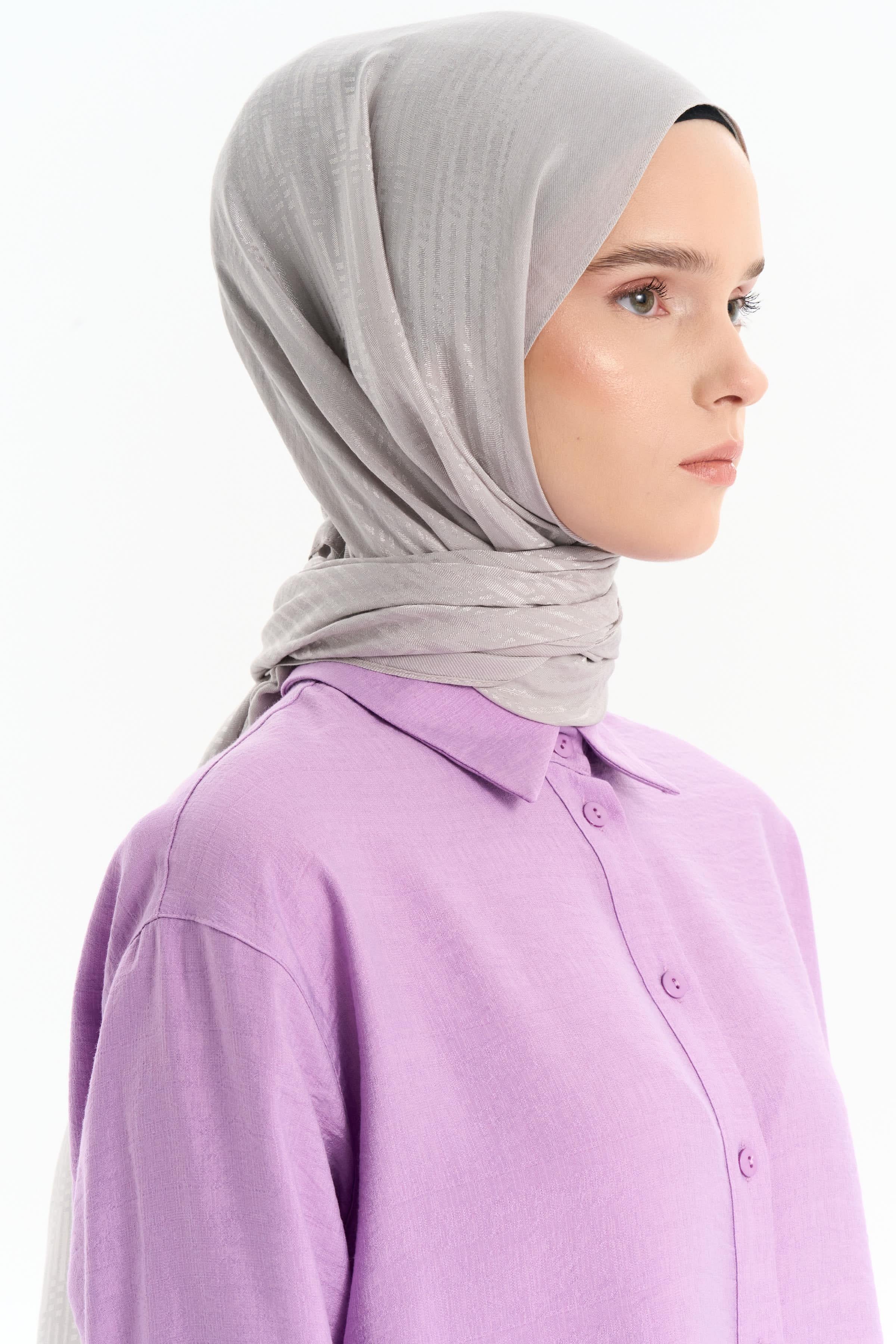 Natural Çizgisel Desenli Şal - Gri TUGBA