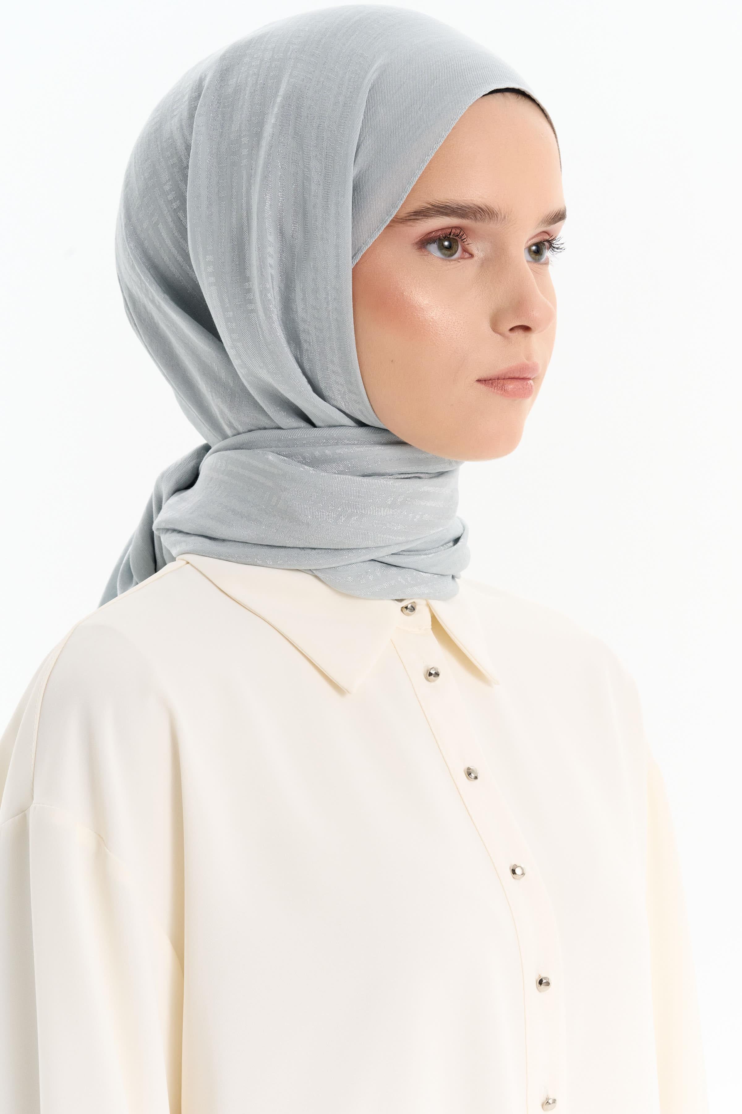 Natural Çizgisel Desenli Şal - Gümüş TUGBA