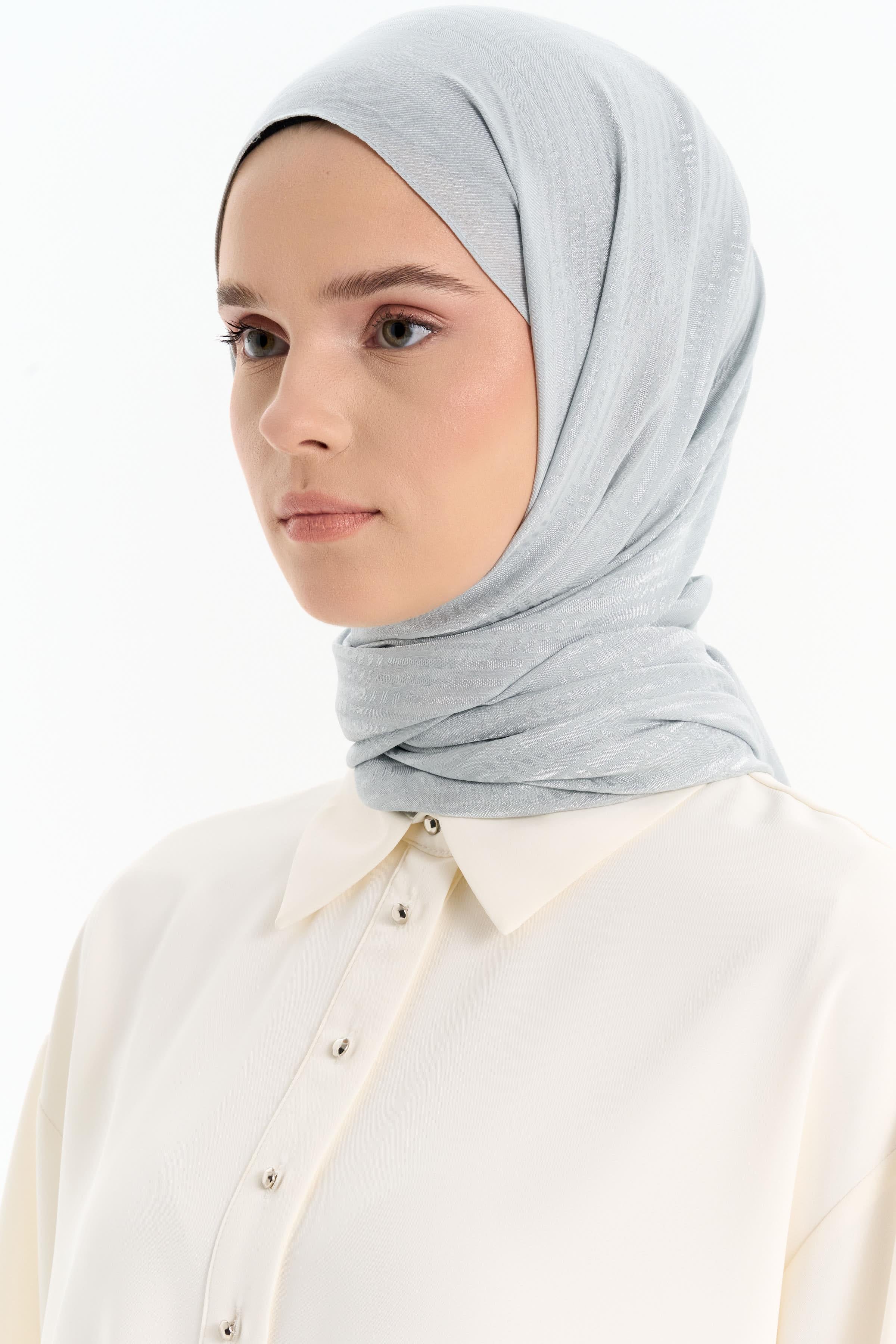 Natural Çizgisel Desenli Şal - Gümüş TUGBA