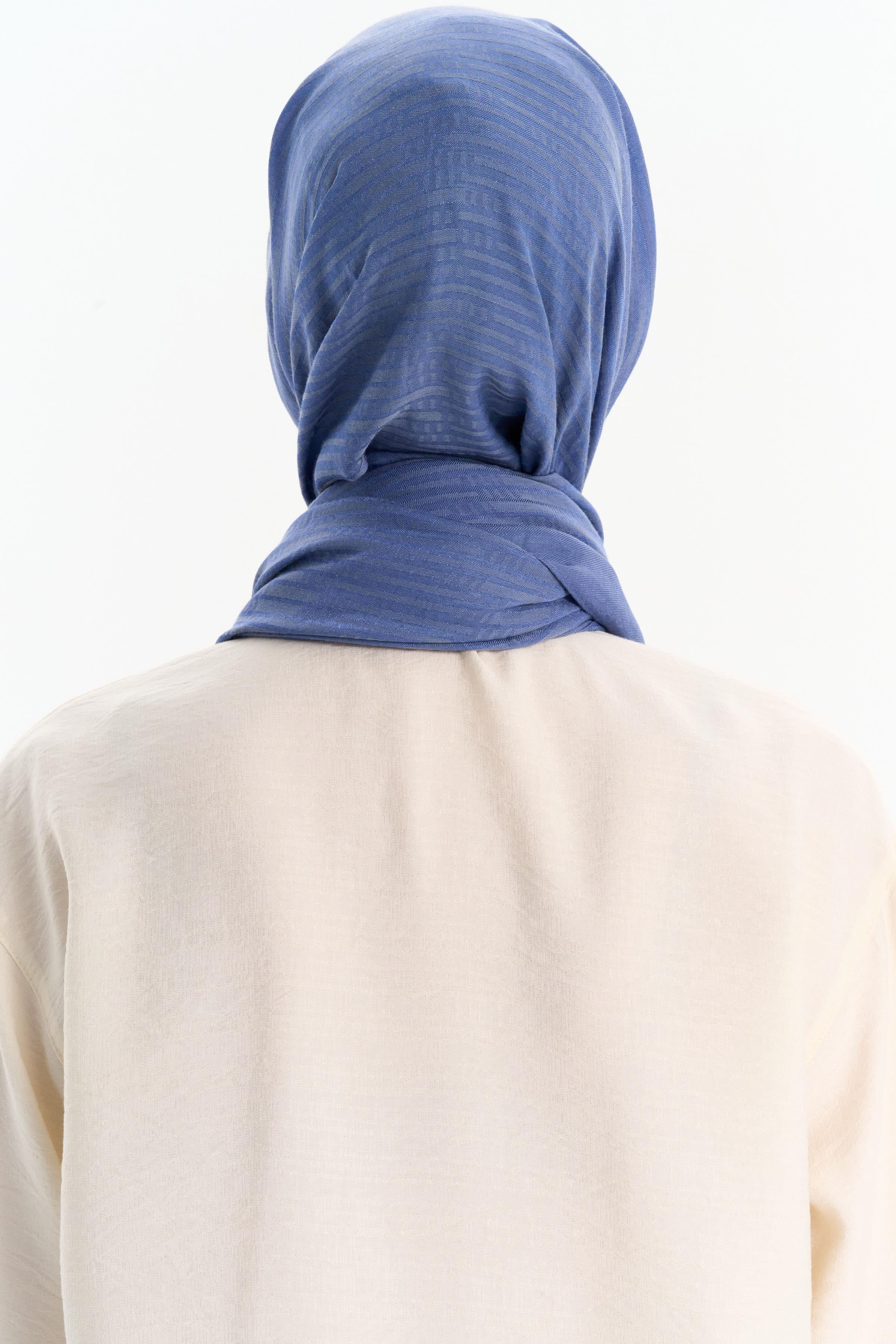 Natural Çizgisel Desenli Şal - İndigo TUGBA