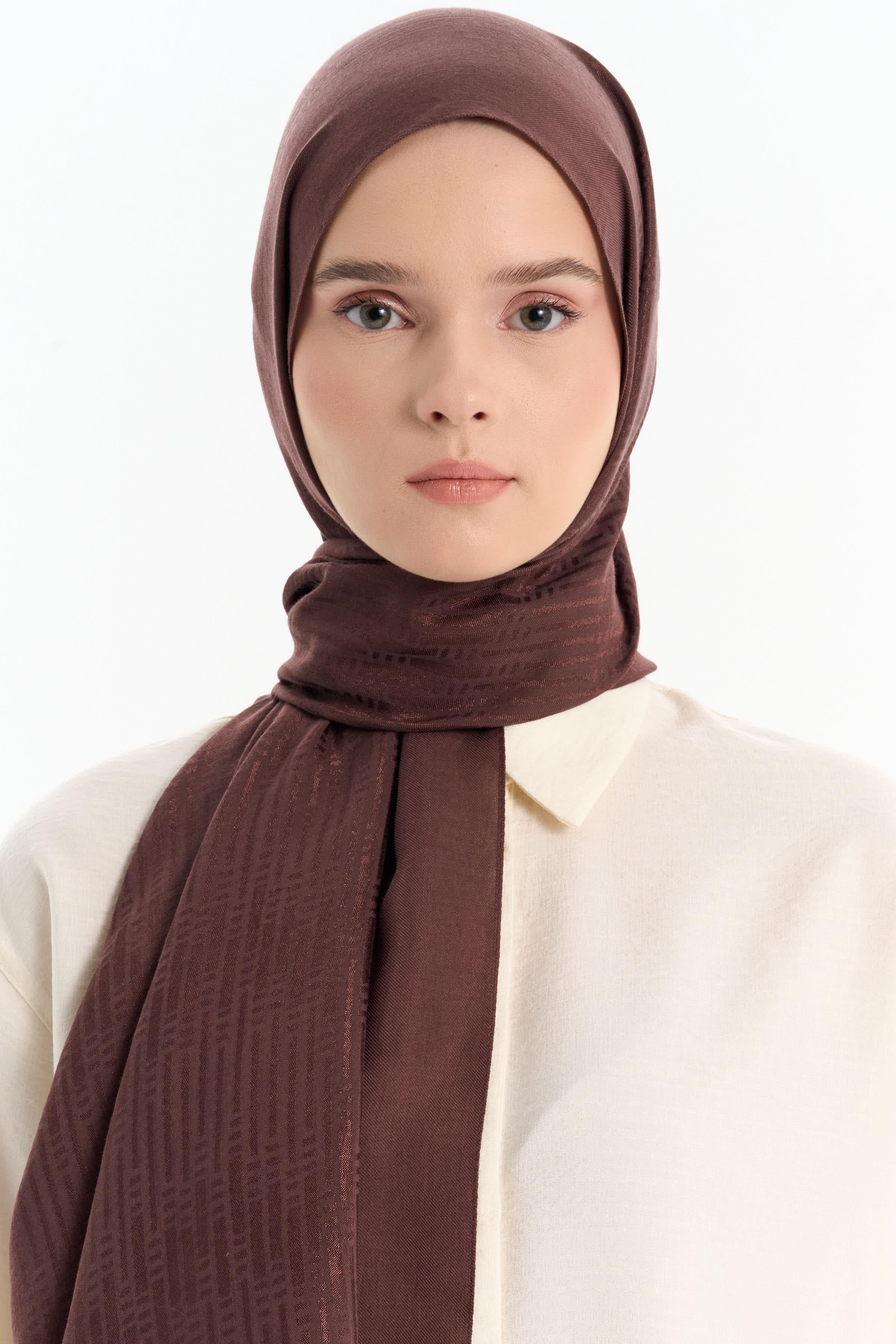 Natural Çizgisel Desenli Şal - Kahve TUGBA