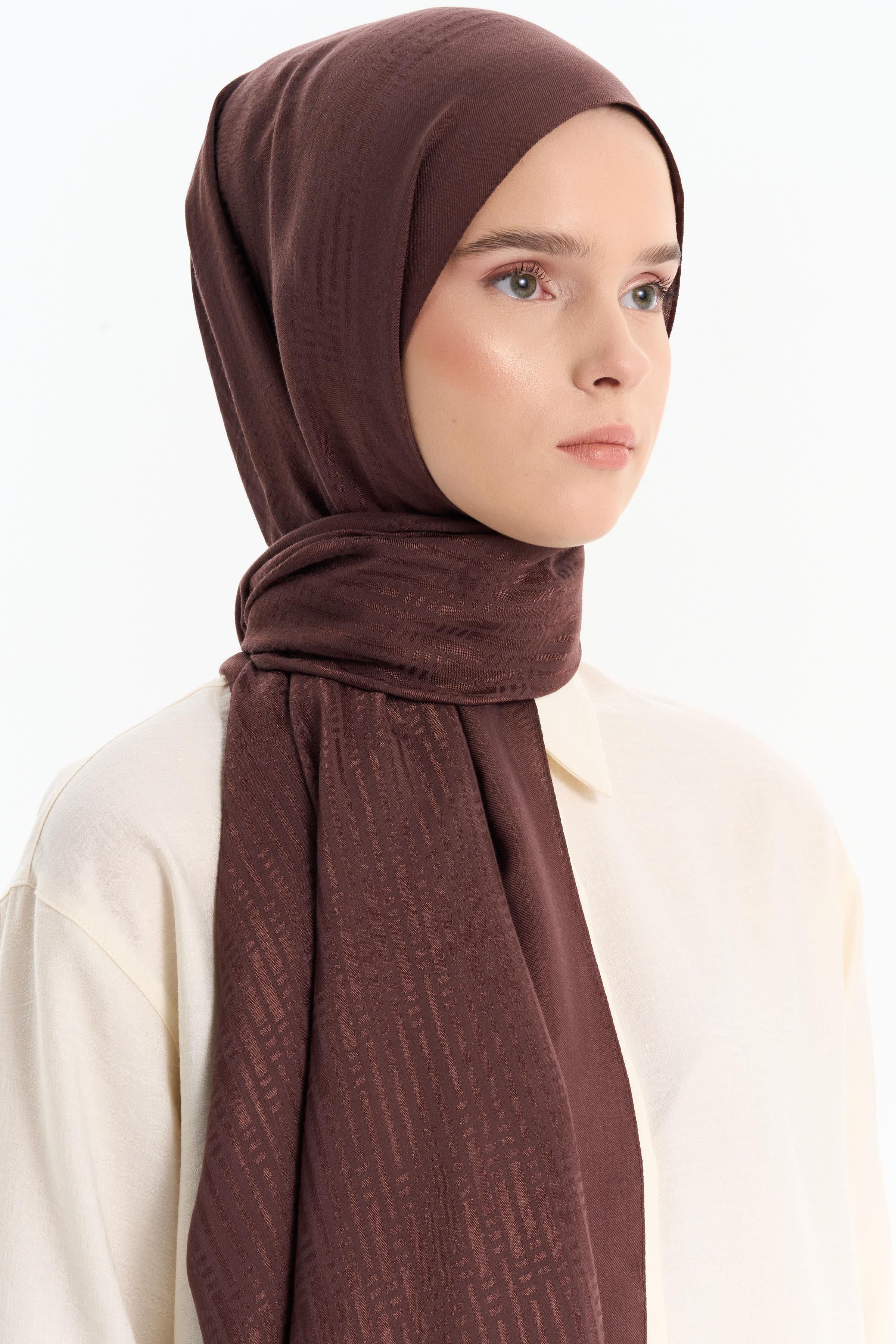 Natural Çizgisel Desenli Şal - Kahve TUGBA