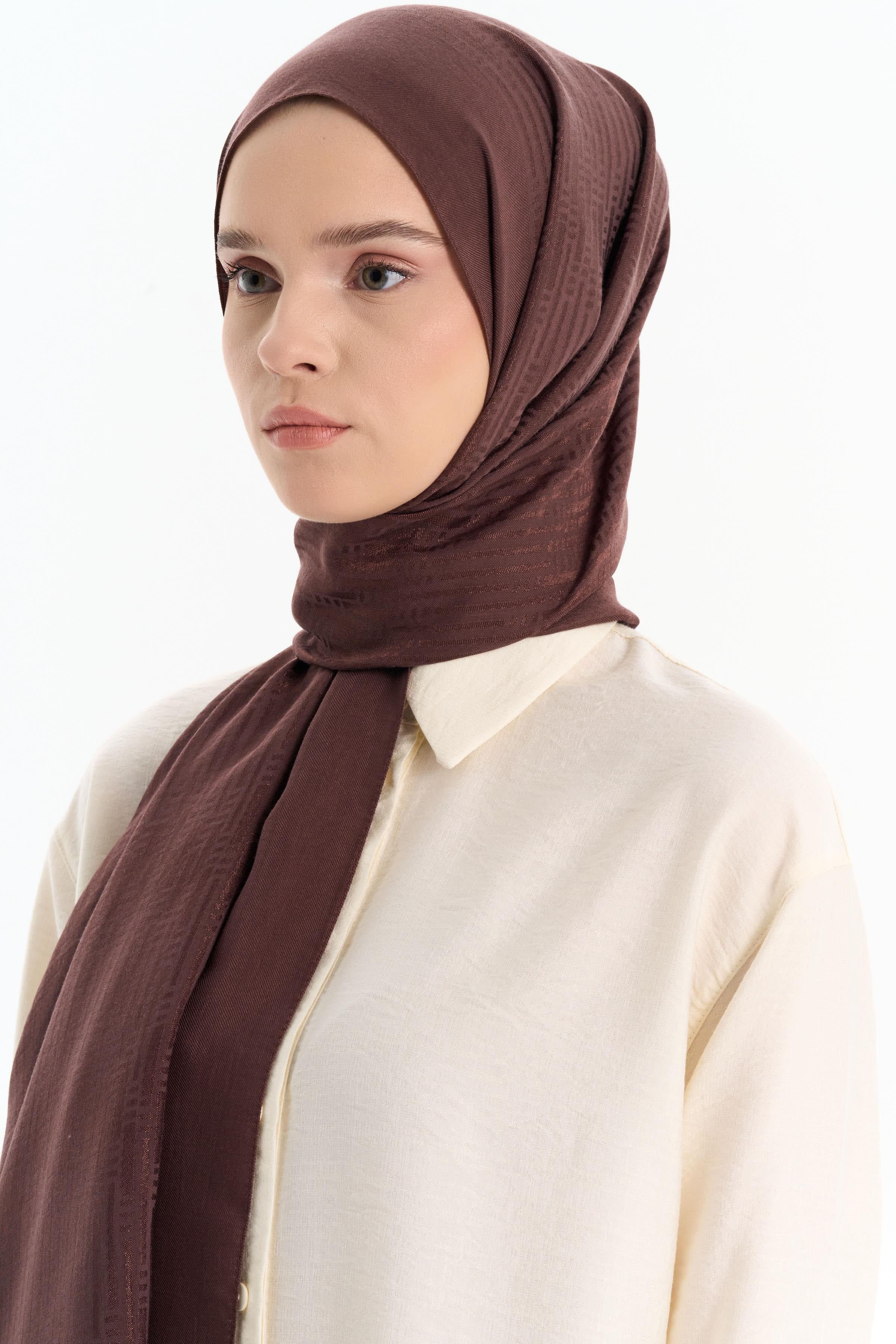 Natural Çizgisel Desenli Şal - Kahve TUGBA