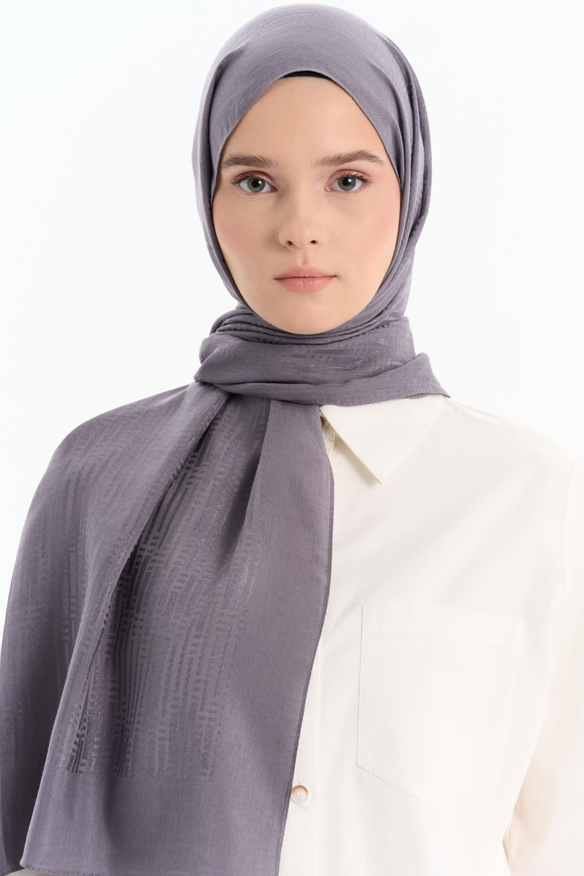 Natural Çizgisel Desenli Şal - Koyu Gri TUGBA