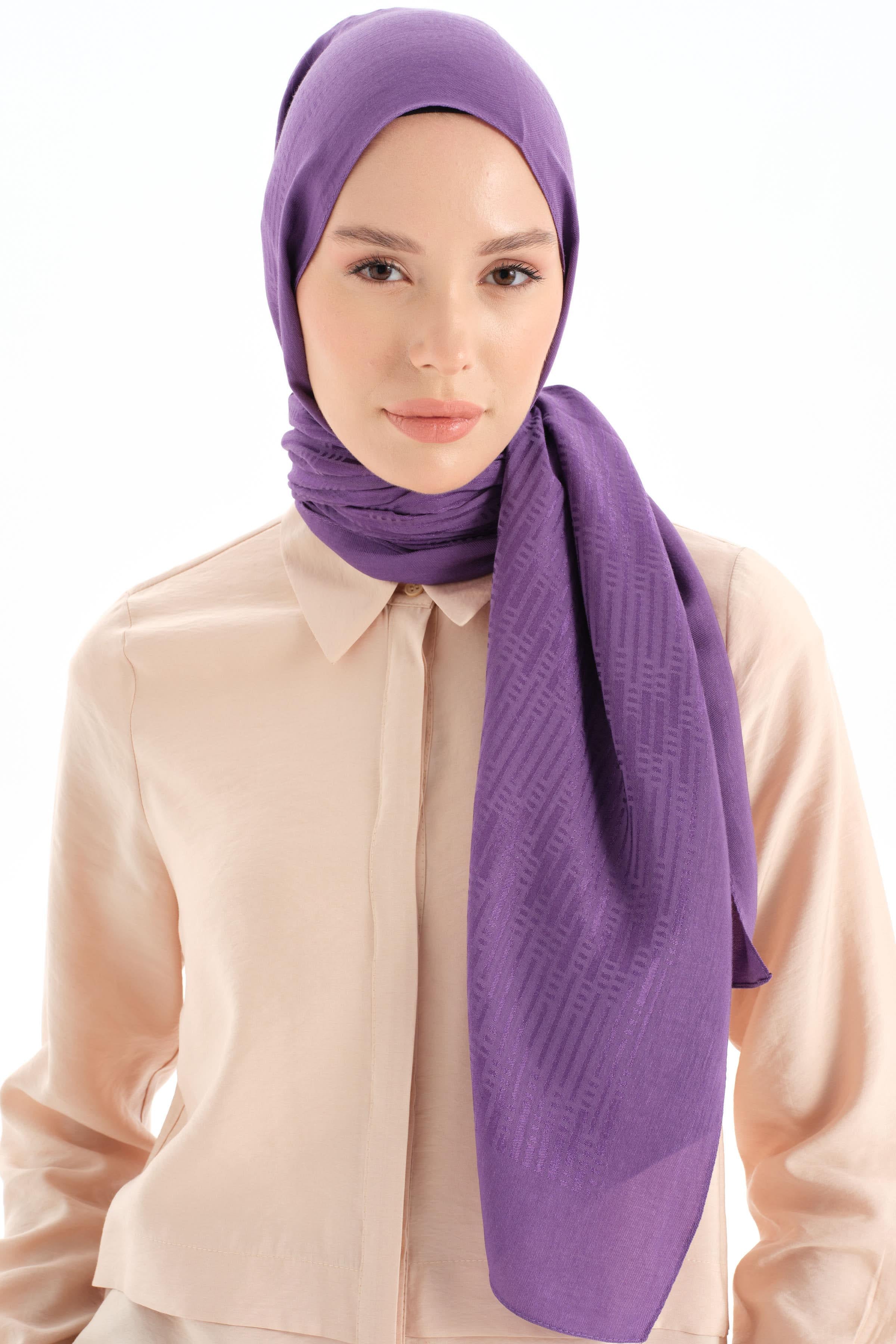 Natural Çizgisel Desenli Şal - Mor TUGBA