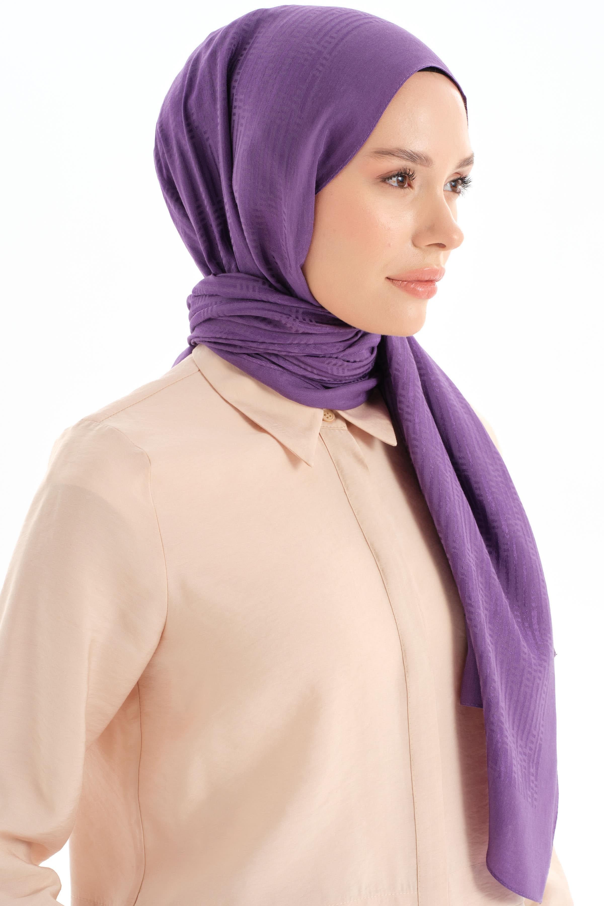 Natural Çizgisel Desenli Şal - Mor TUGBA