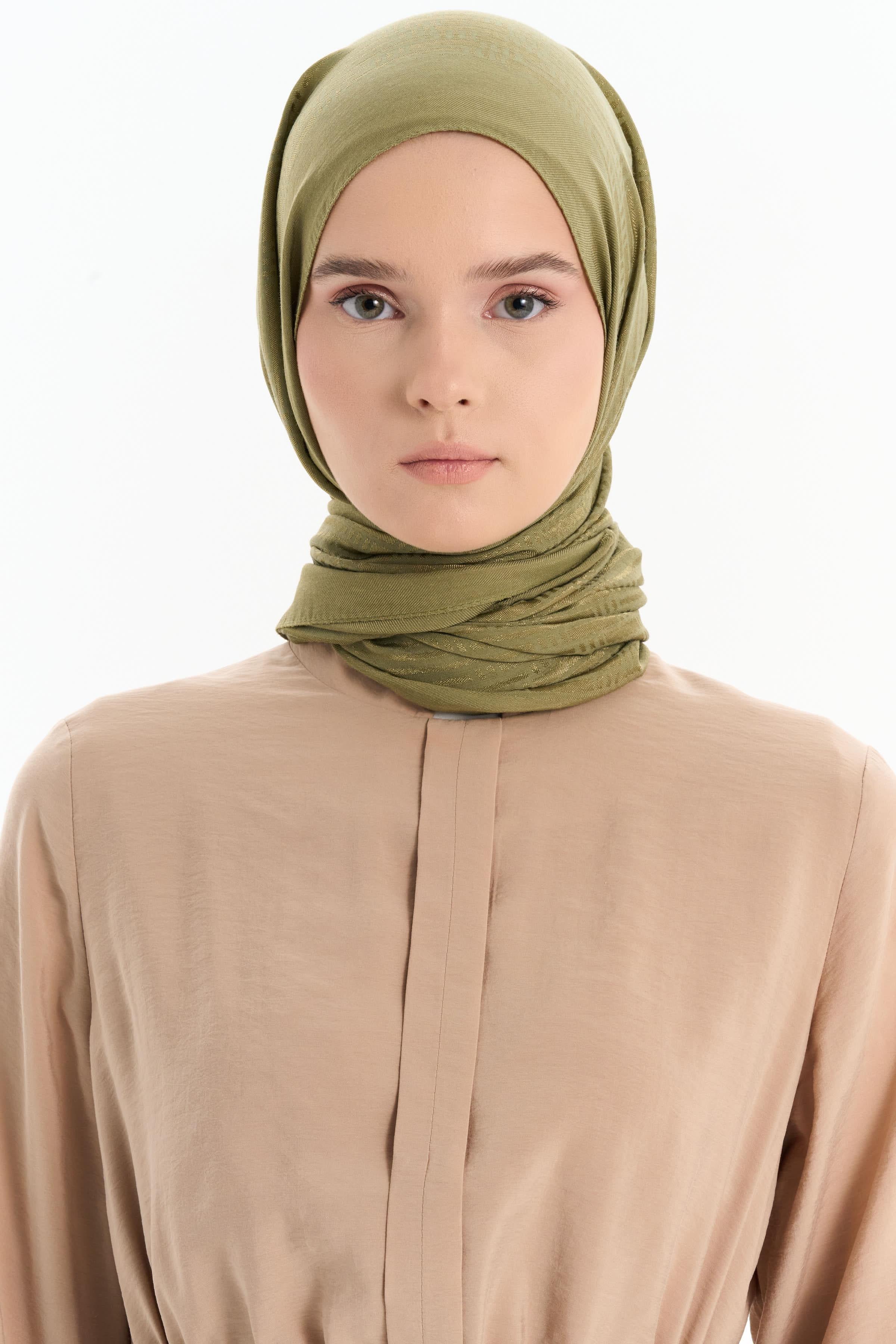 Natural Çizgisel Desenli Şal - Yeşil TUGBA