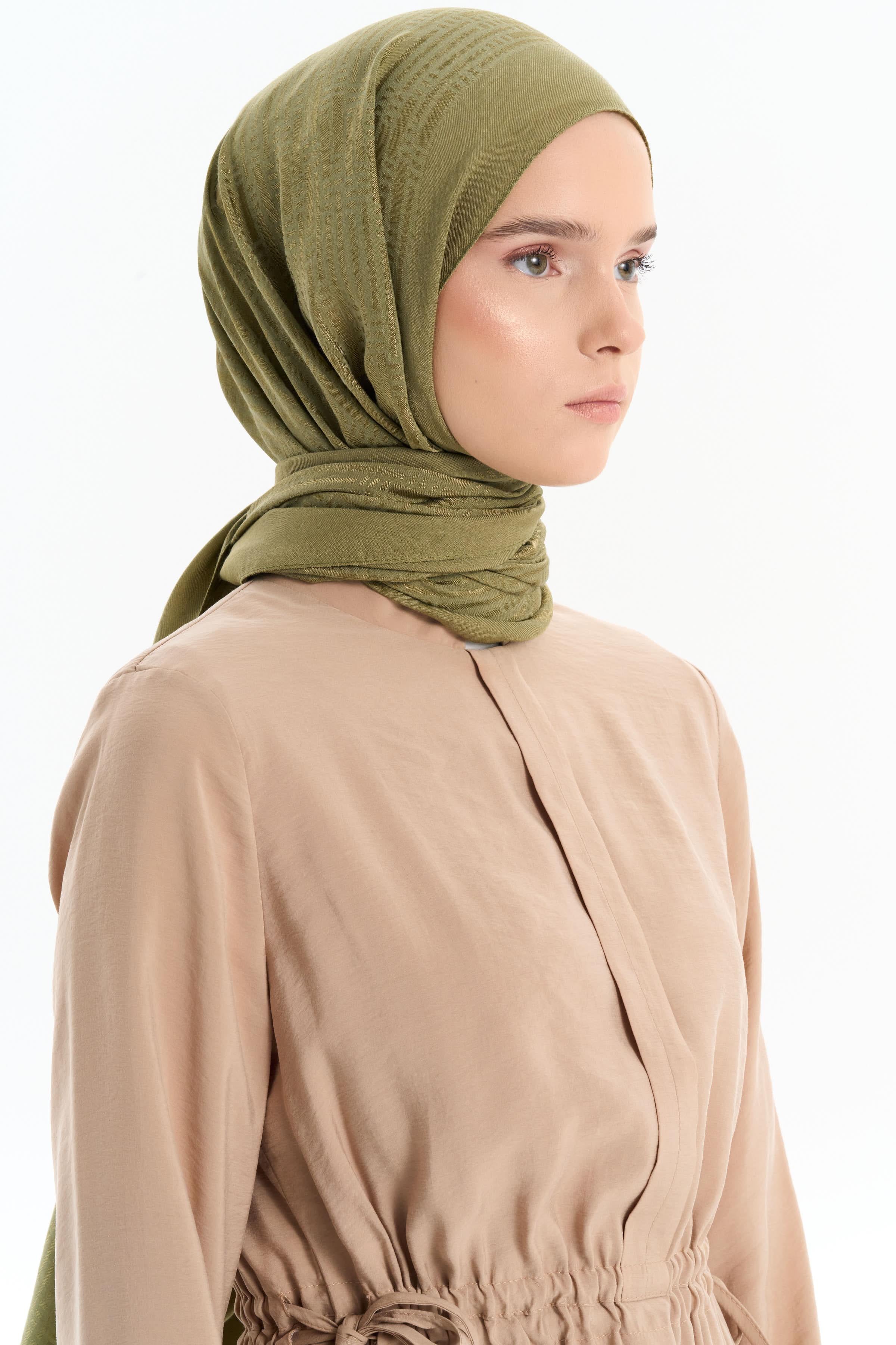 Natural Çizgisel Desenli Şal - Yeşil TUGBA