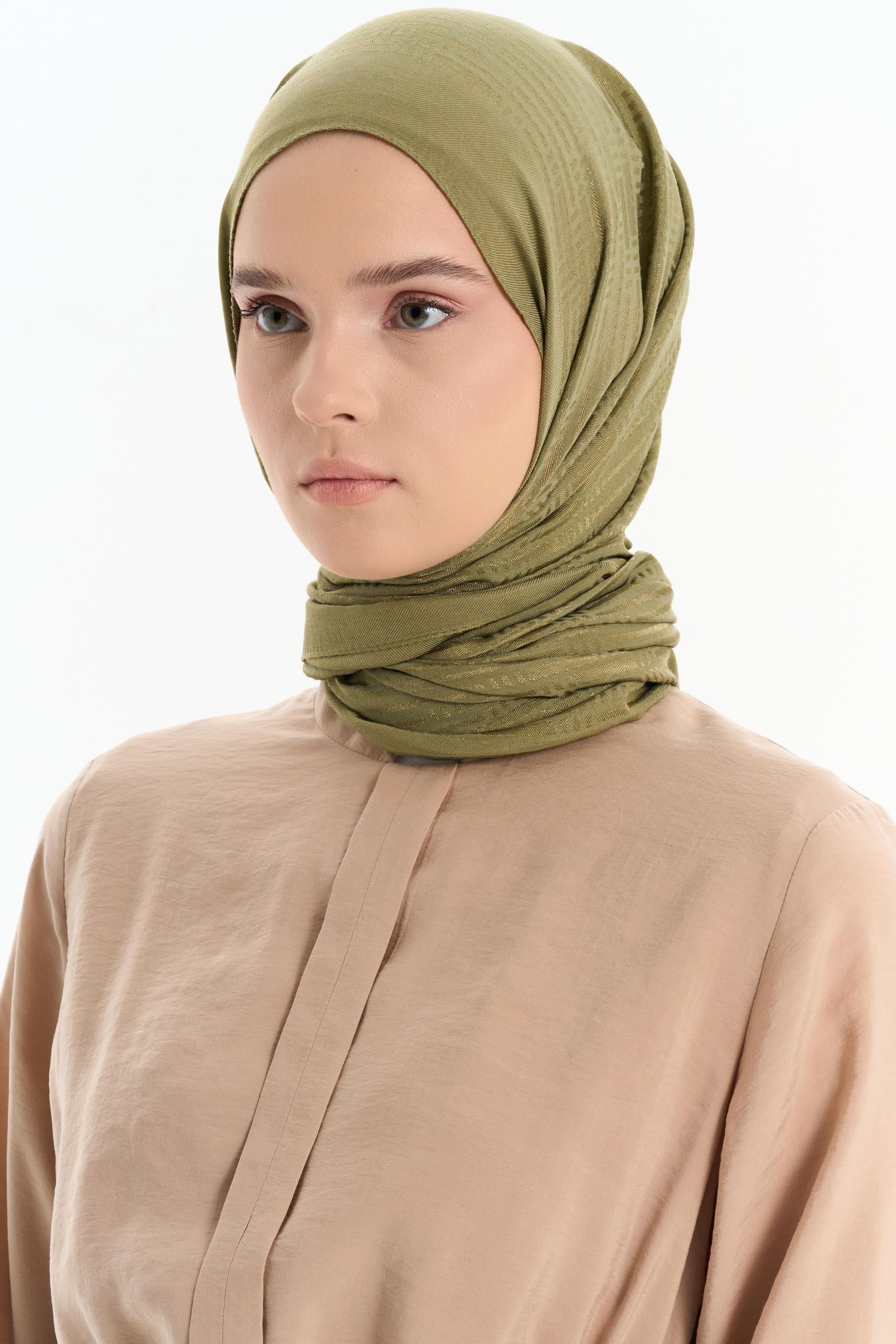 Natural Çizgisel Desenli Şal - Yeşil TUGBA