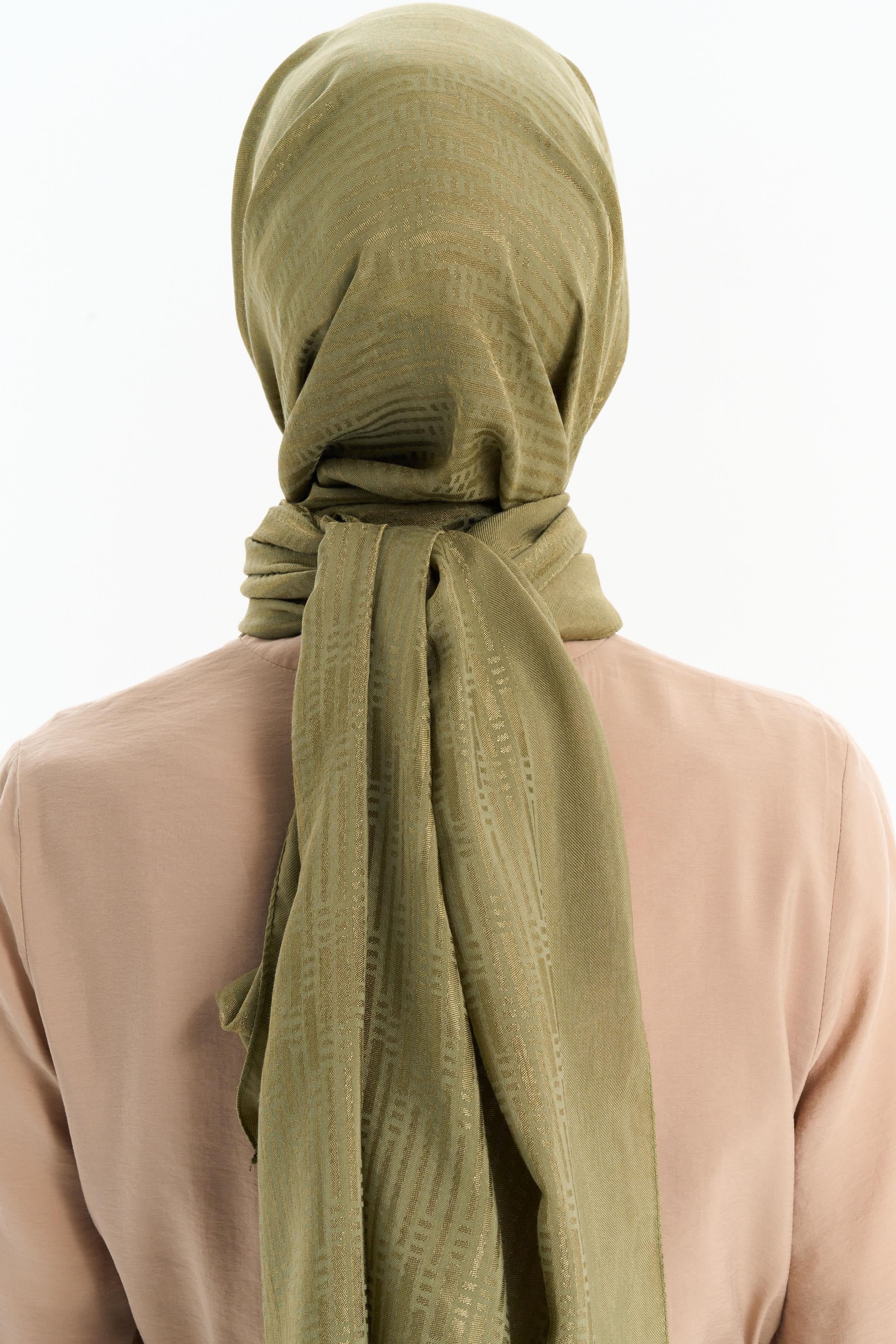 Natural Çizgisel Desenli Şal - Yeşil TUGBA