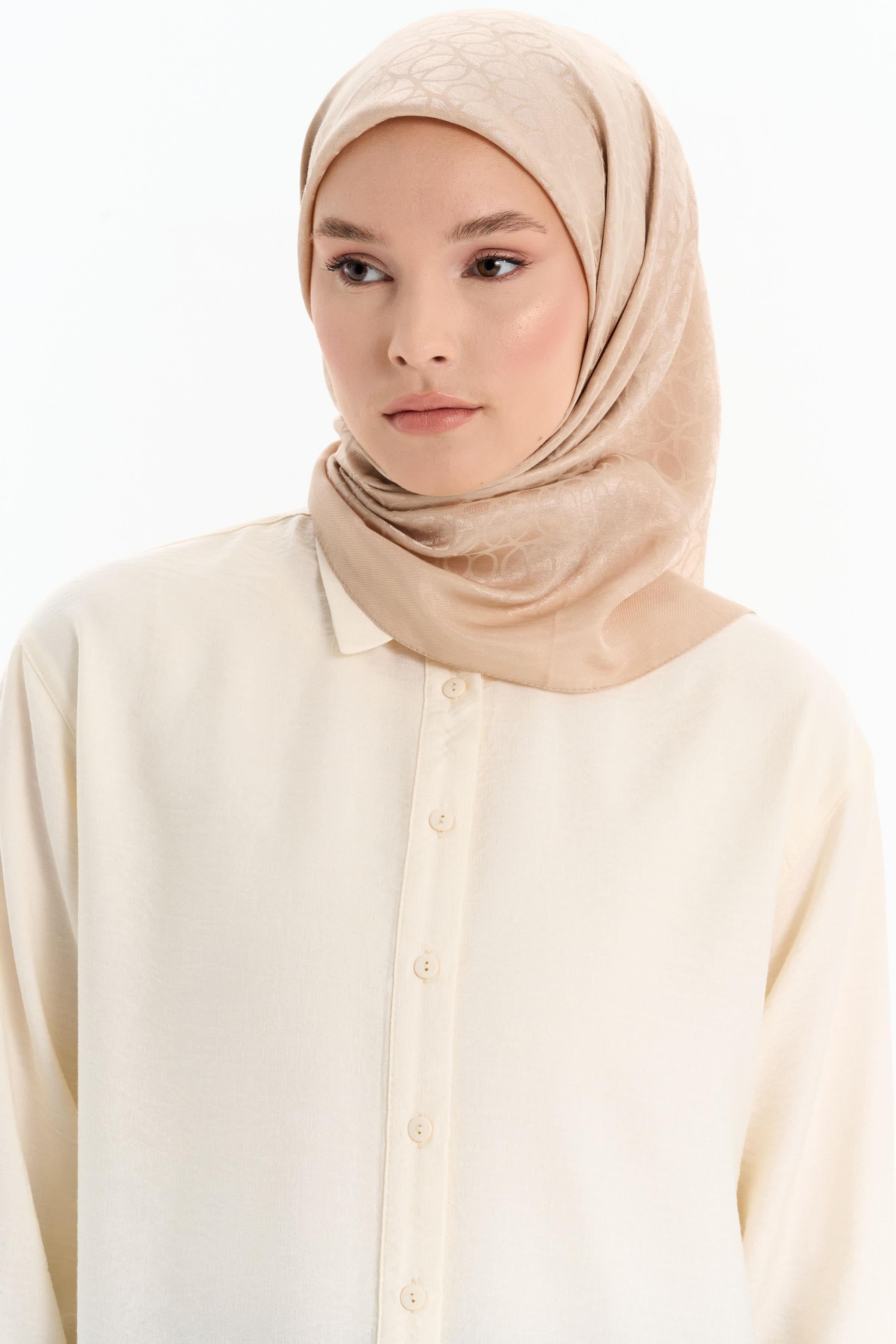 Natural Dairesel Desenli Eşarp - Bej TUGBA