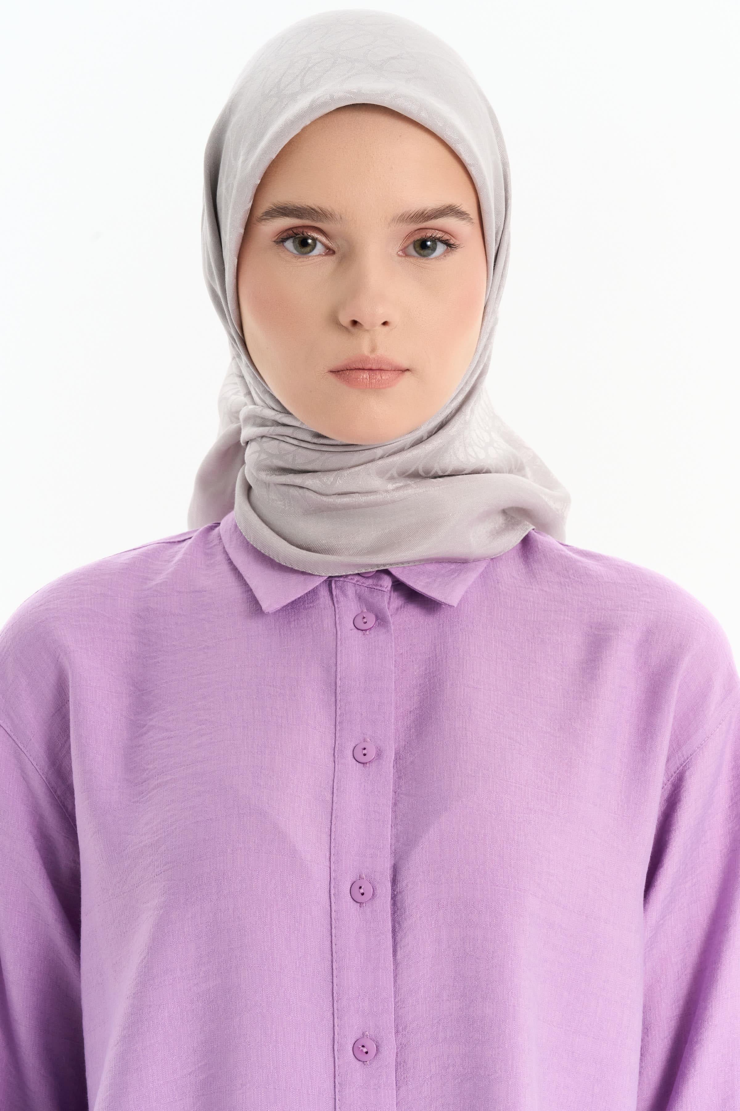 Natural Dairesel Desenli Eşarp - Gri TUGBA