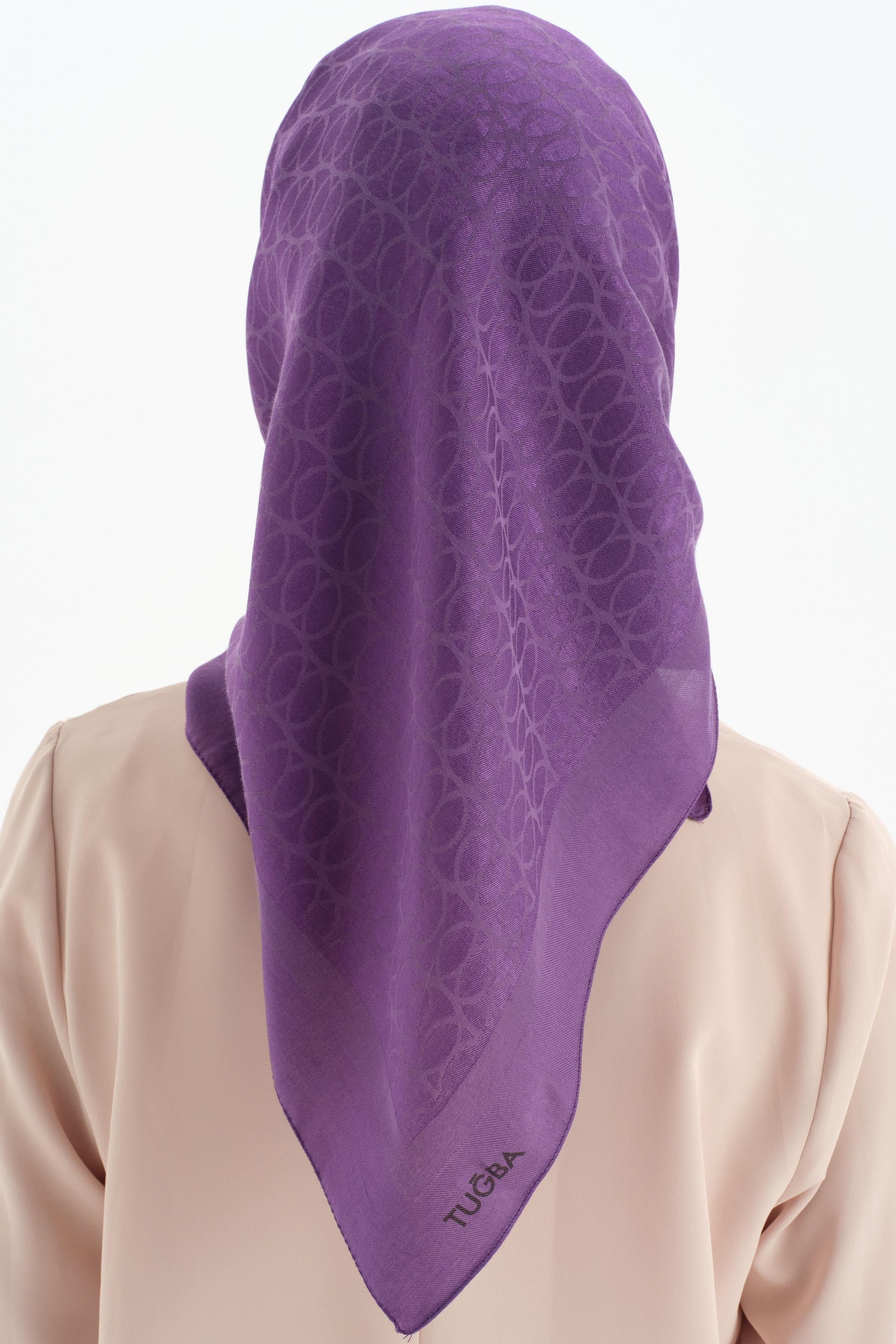 Natural Dairesel Desenli Eşarp - Mor TUGBA