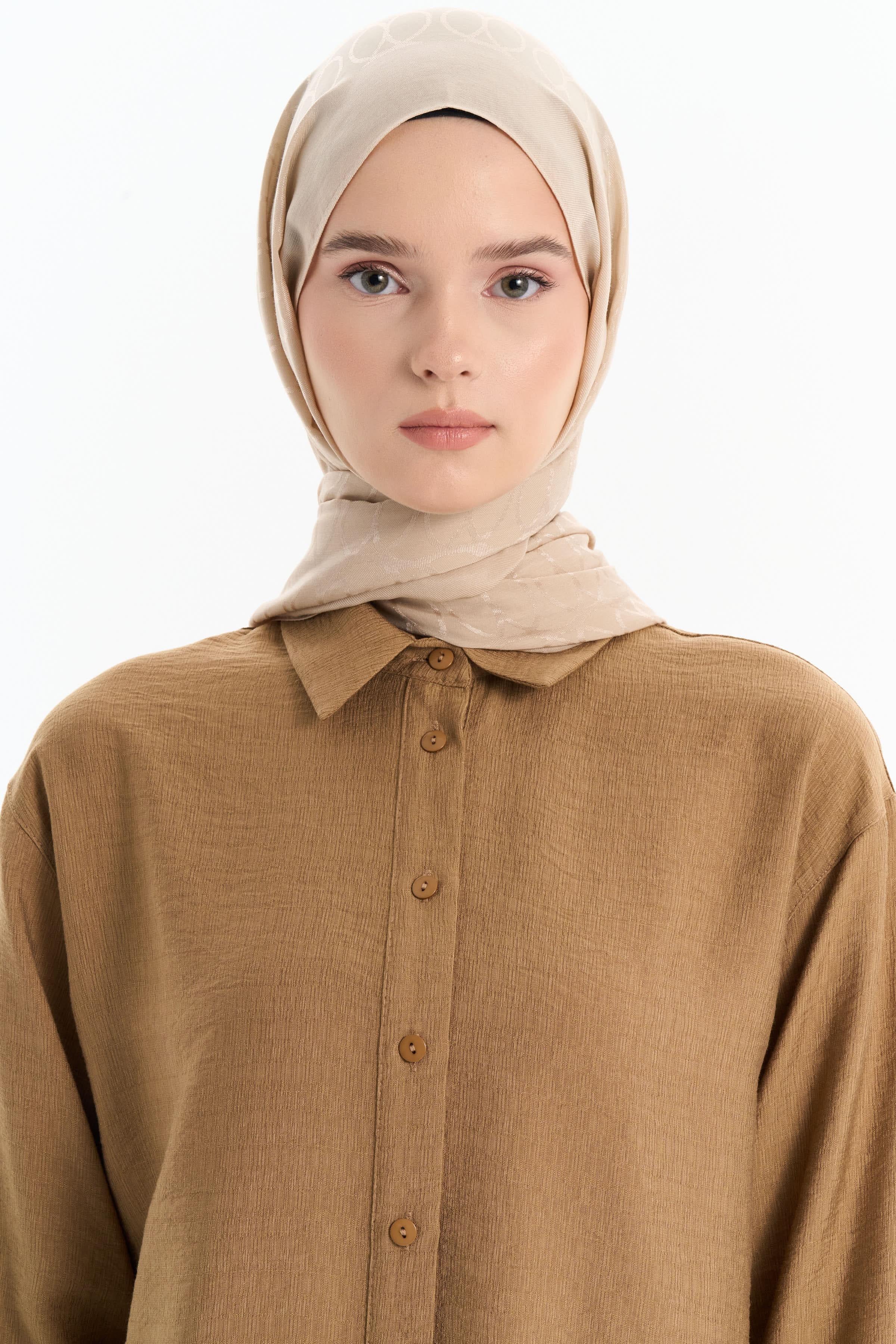 Natural Dairesel Desenli Şal - Bej TUGBA