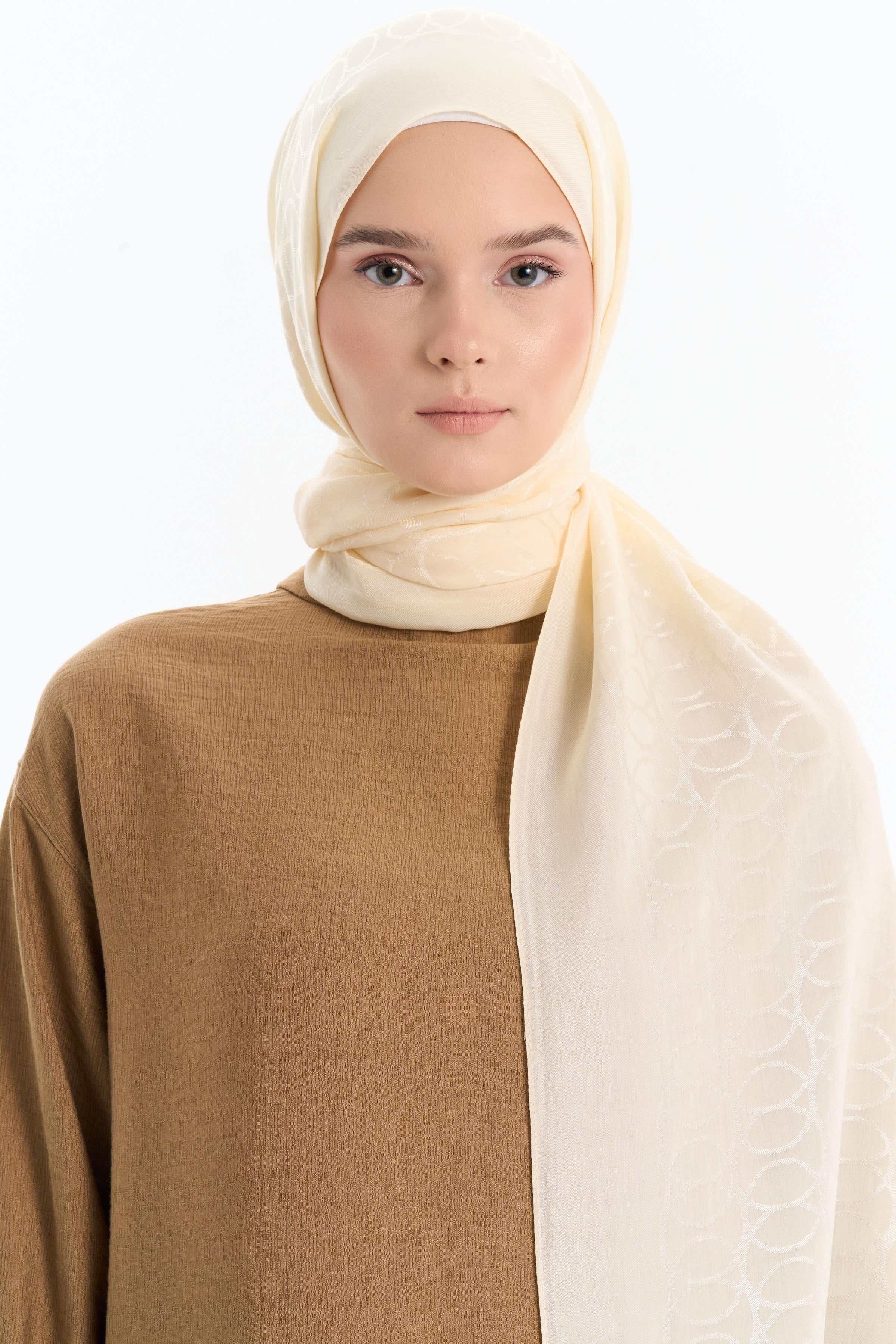 Natural Dairesel Desenli Şal - Ekru TUGBA