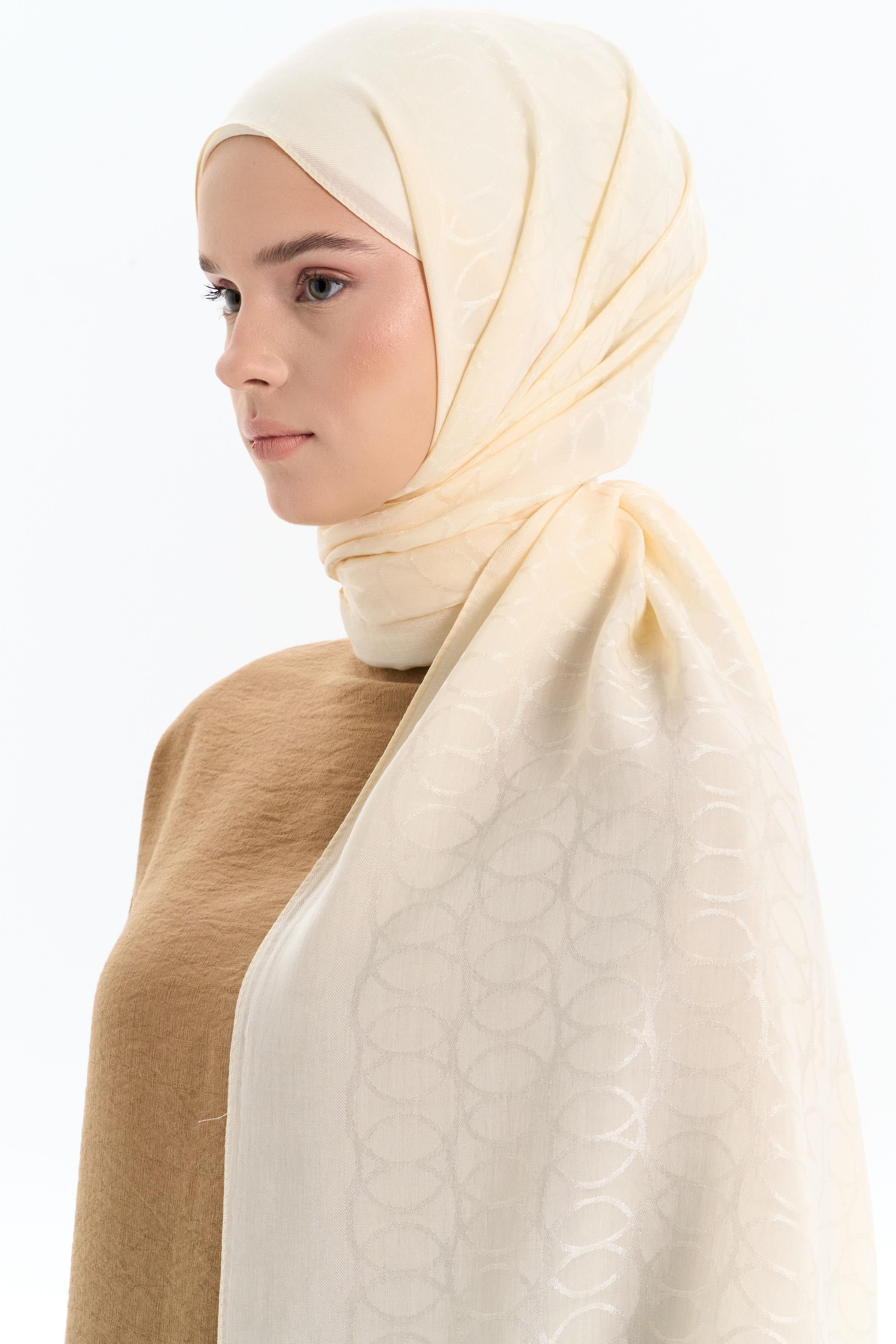 Natural Dairesel Desenli Şal - Ekru TUGBA