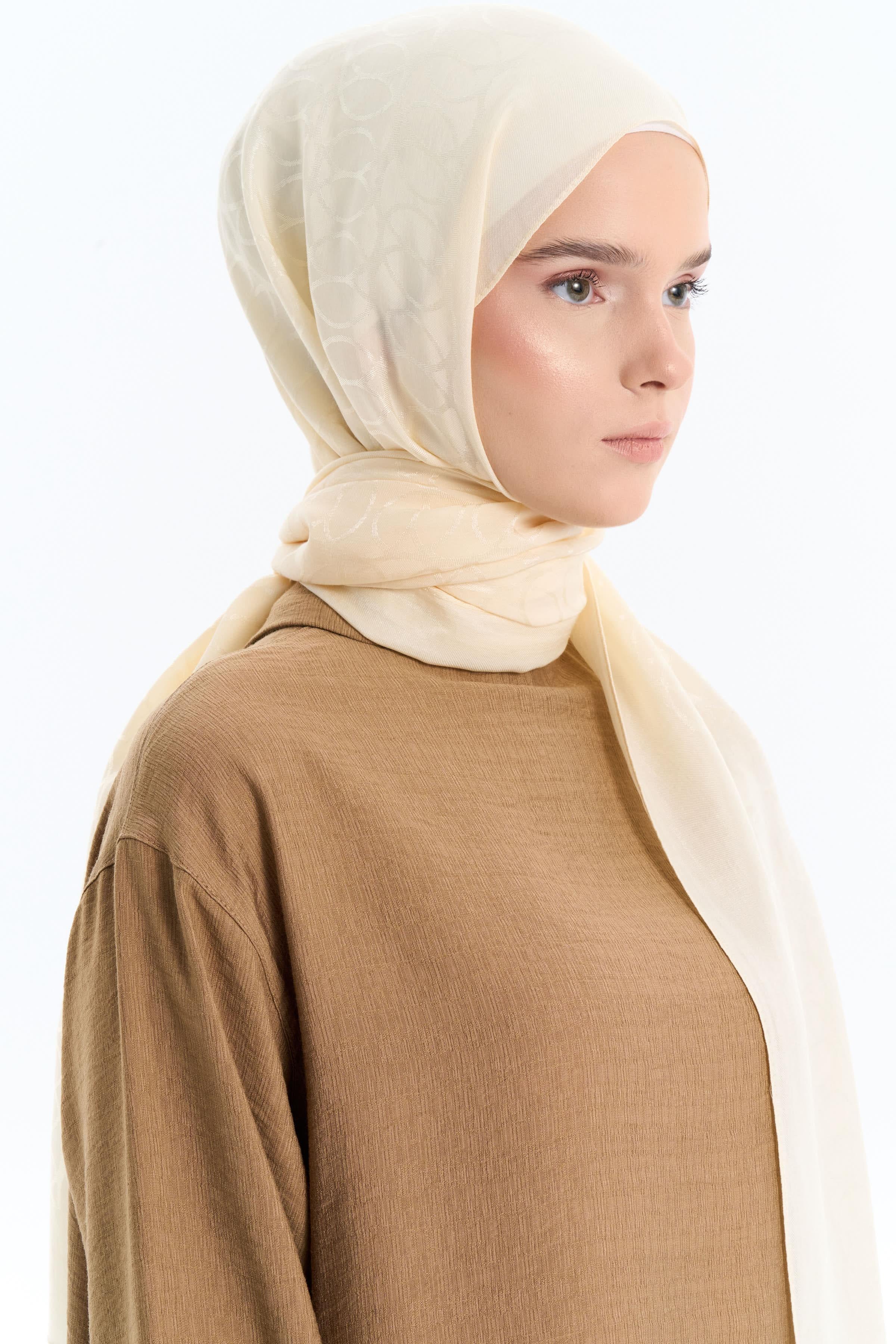 Natural Dairesel Desenli Şal - Ekru TUGBA