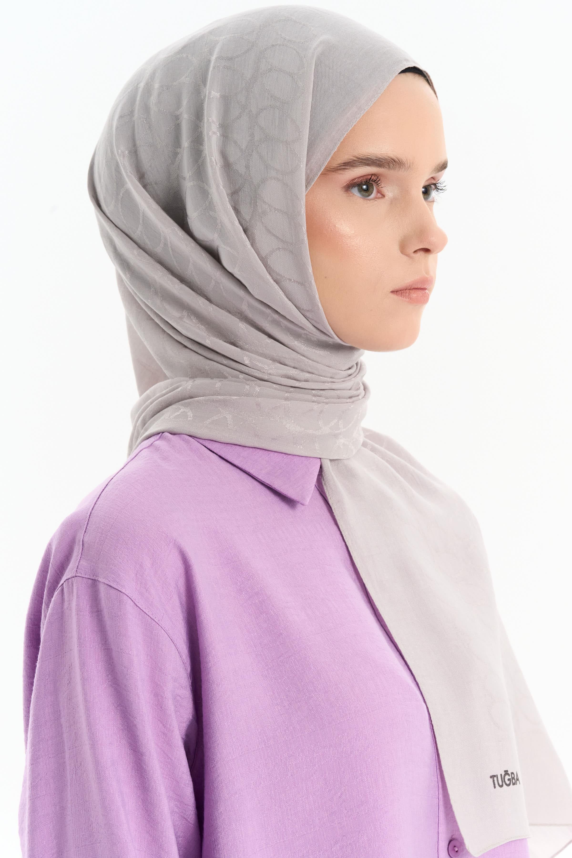 Natural Dairesel Desenli Şal - Gri TUGBA