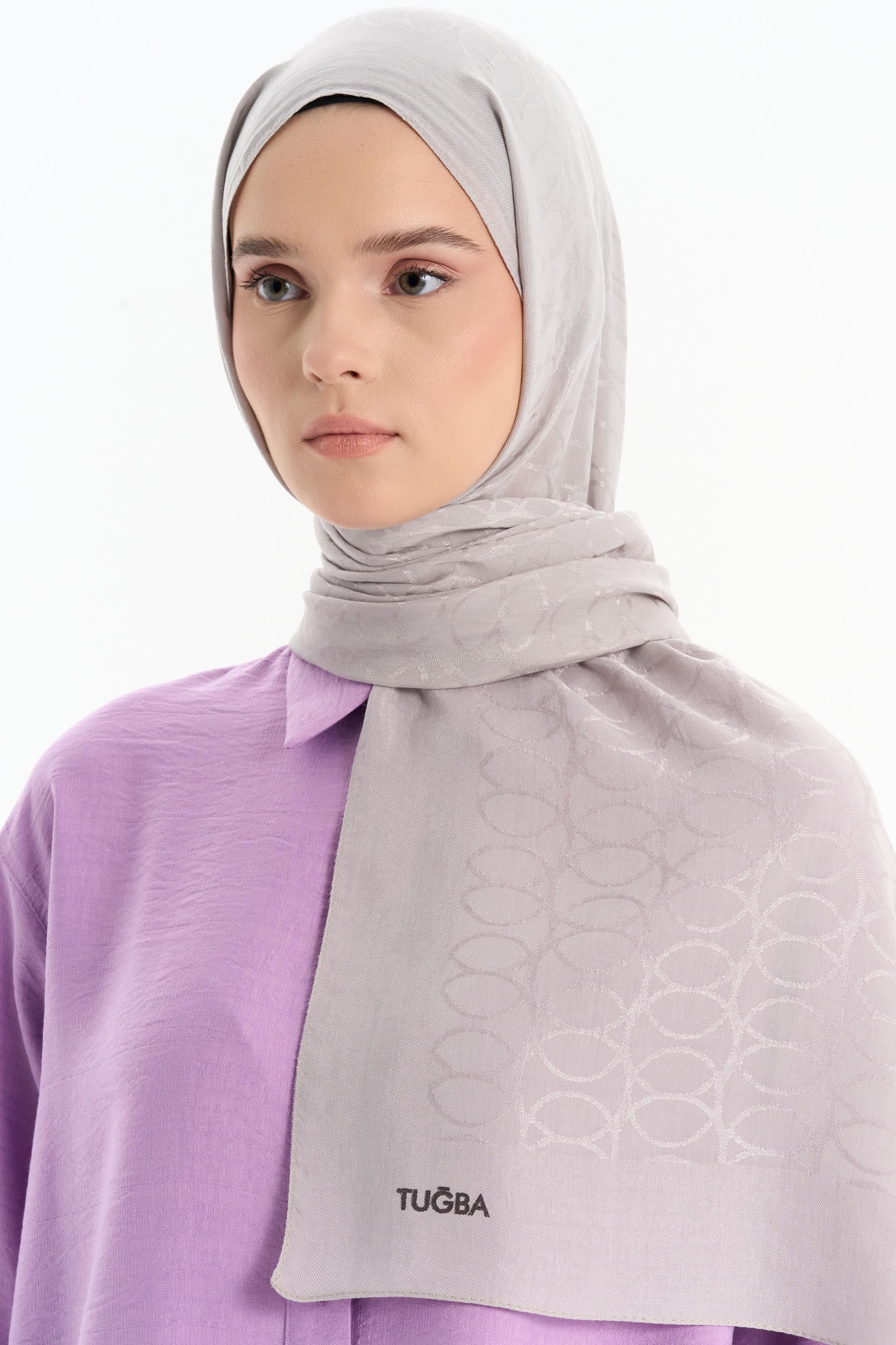 Natural Dairesel Desenli Şal - Gri TUGBA