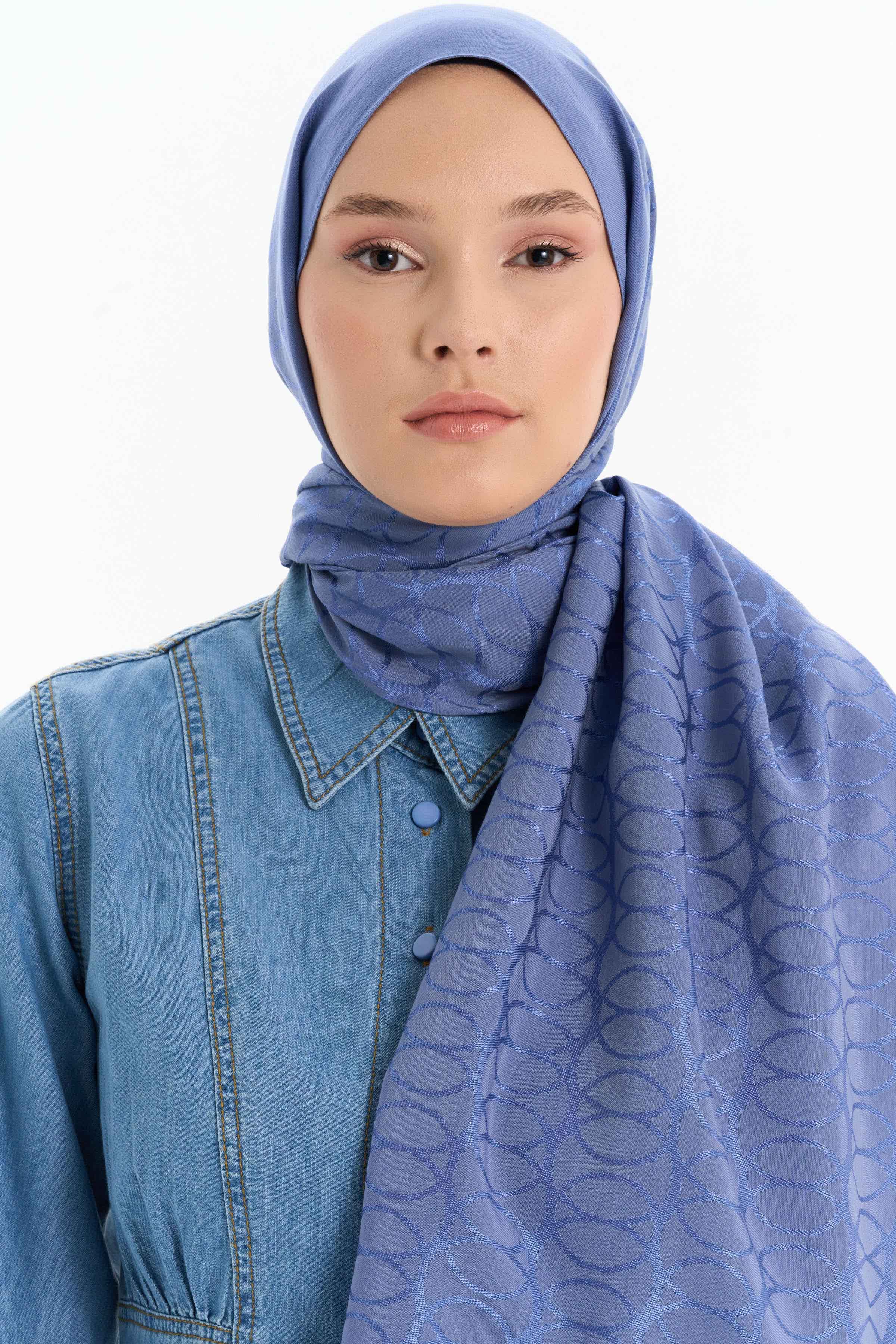 Natural Dairesel Desenli Şal - İndigo TUGBA