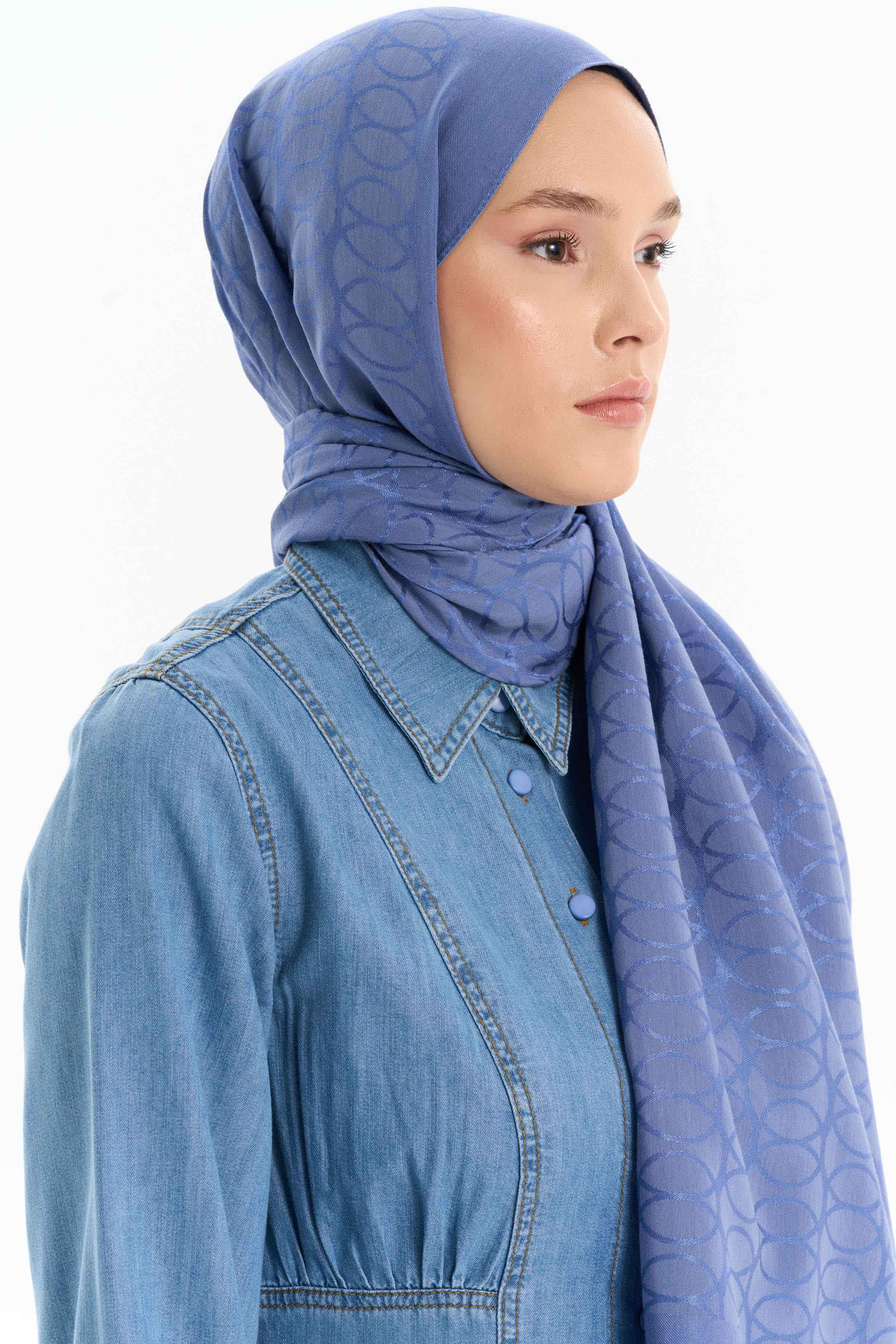 Natural Dairesel Desenli Şal - İndigo TUGBA