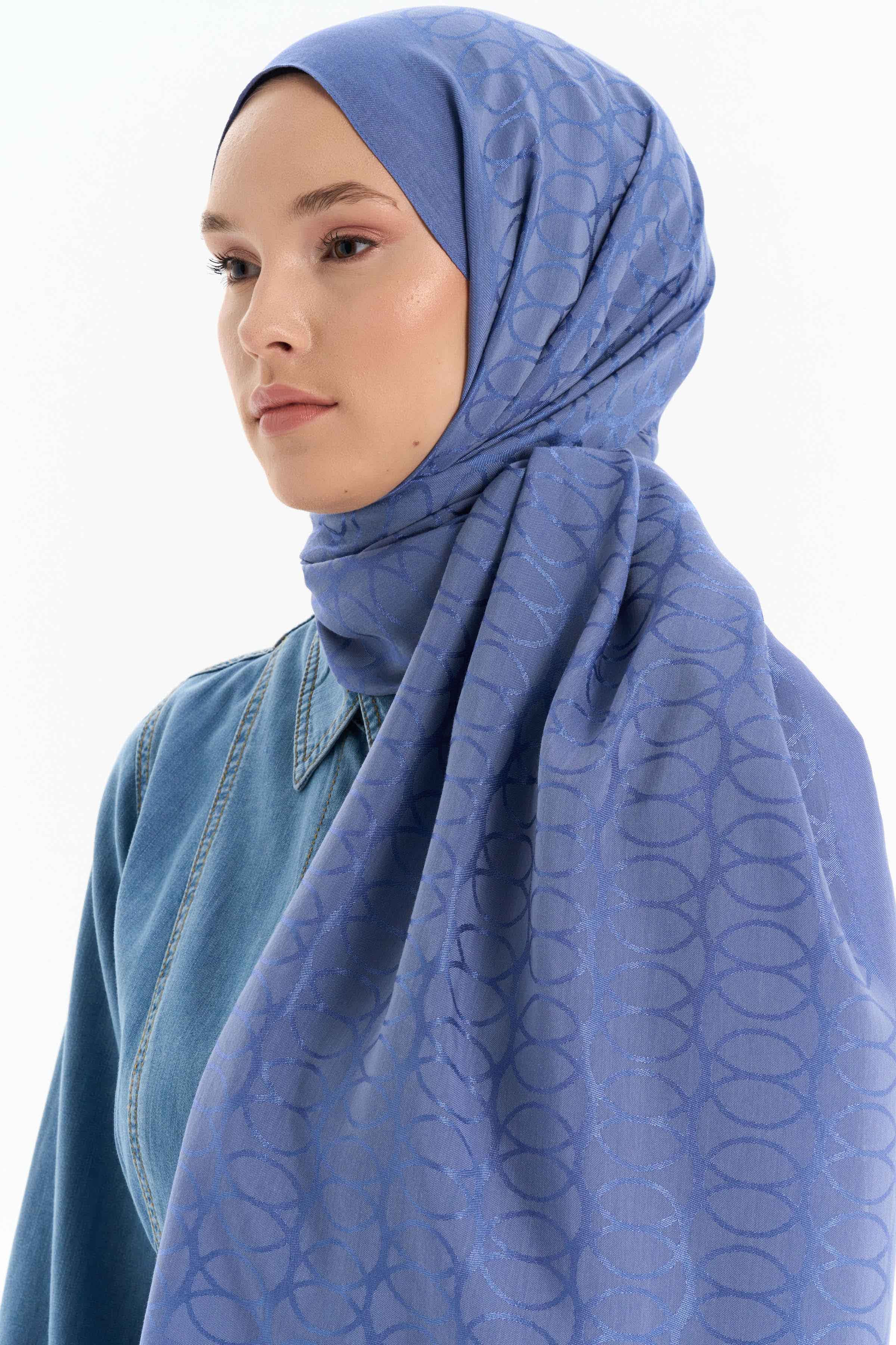 Natural Dairesel Desenli Şal - İndigo TUGBA