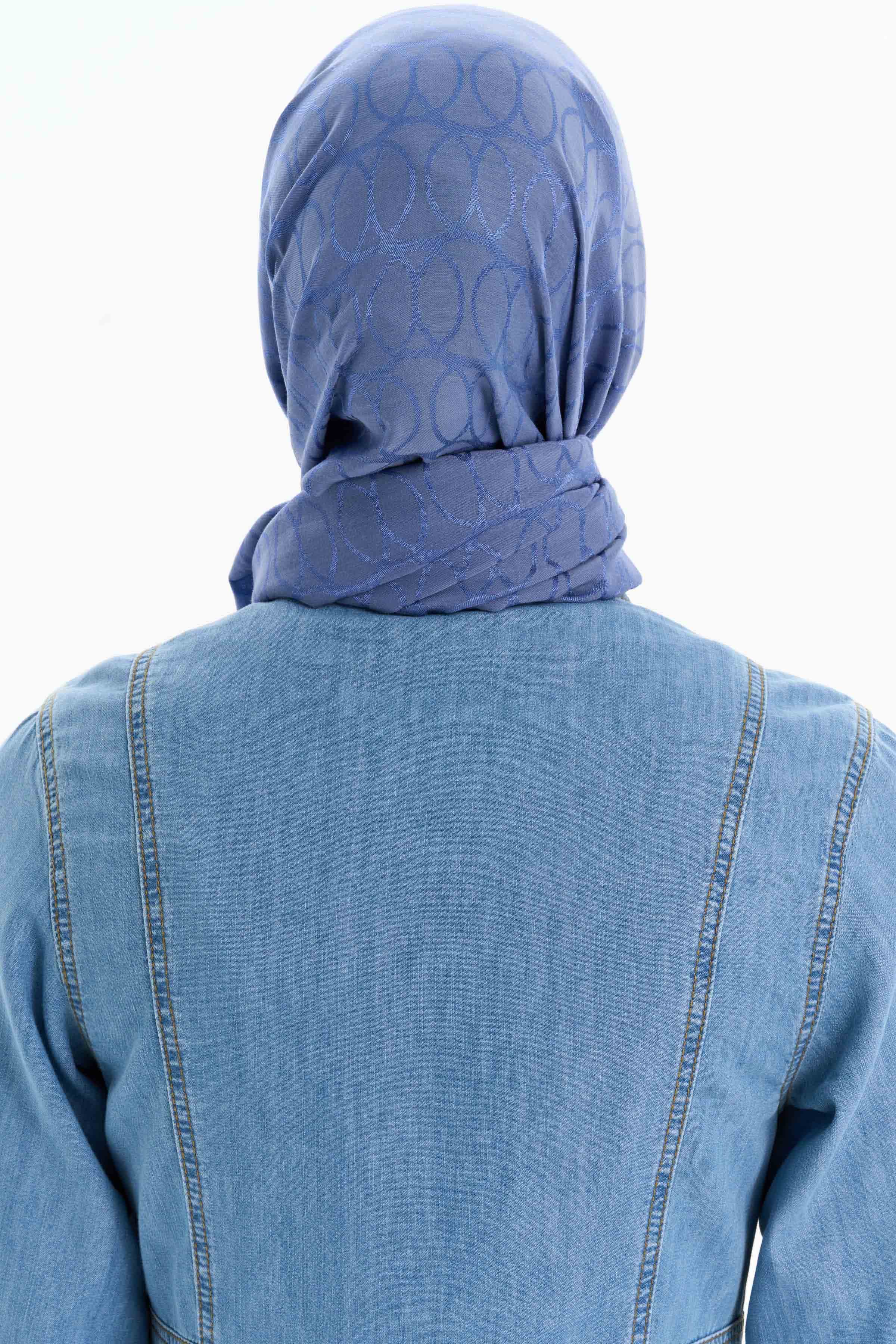 Natural Dairesel Desenli Şal - İndigo TUGBA