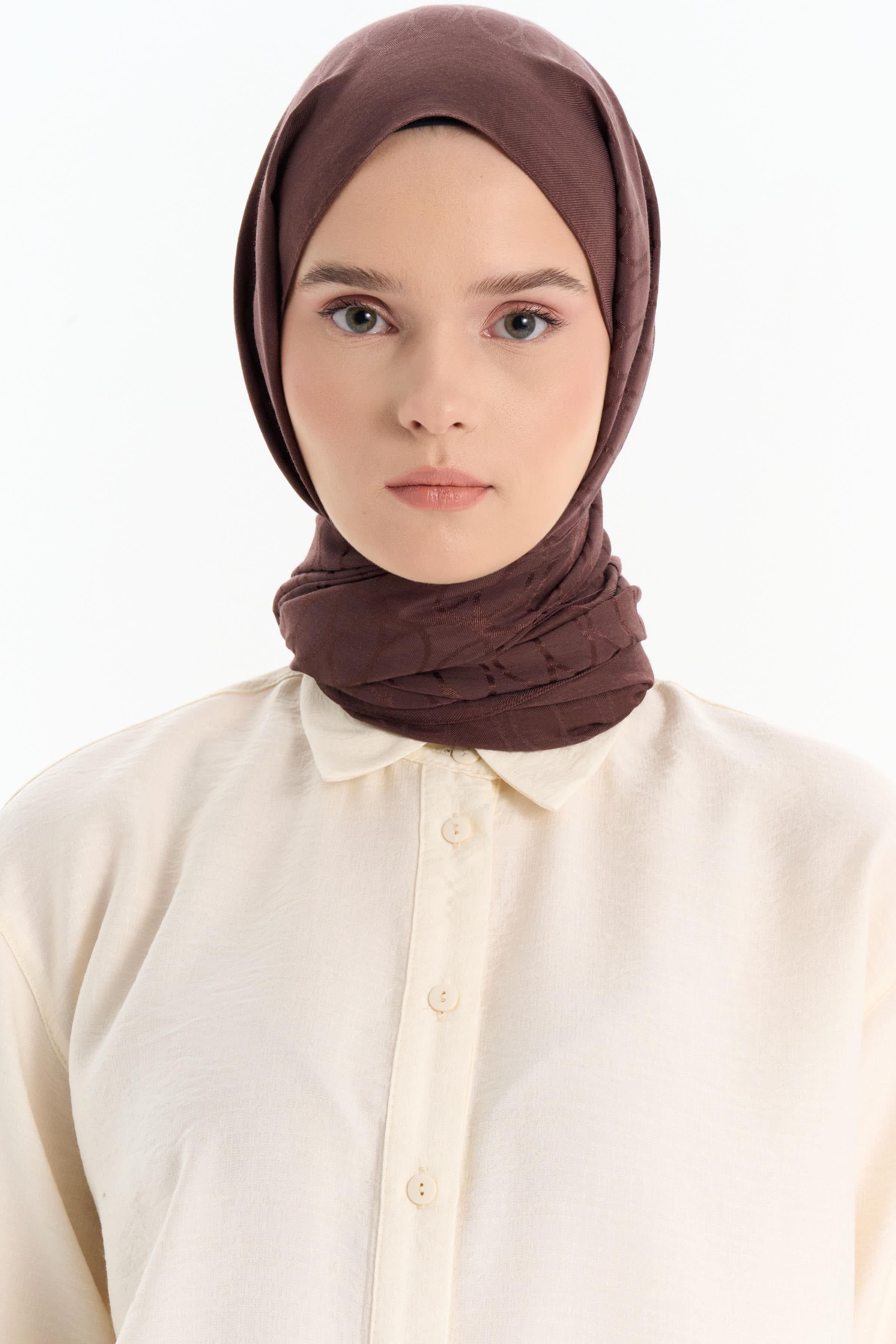 Natural Dairesel Desenli Şal - Kahve TUGBA