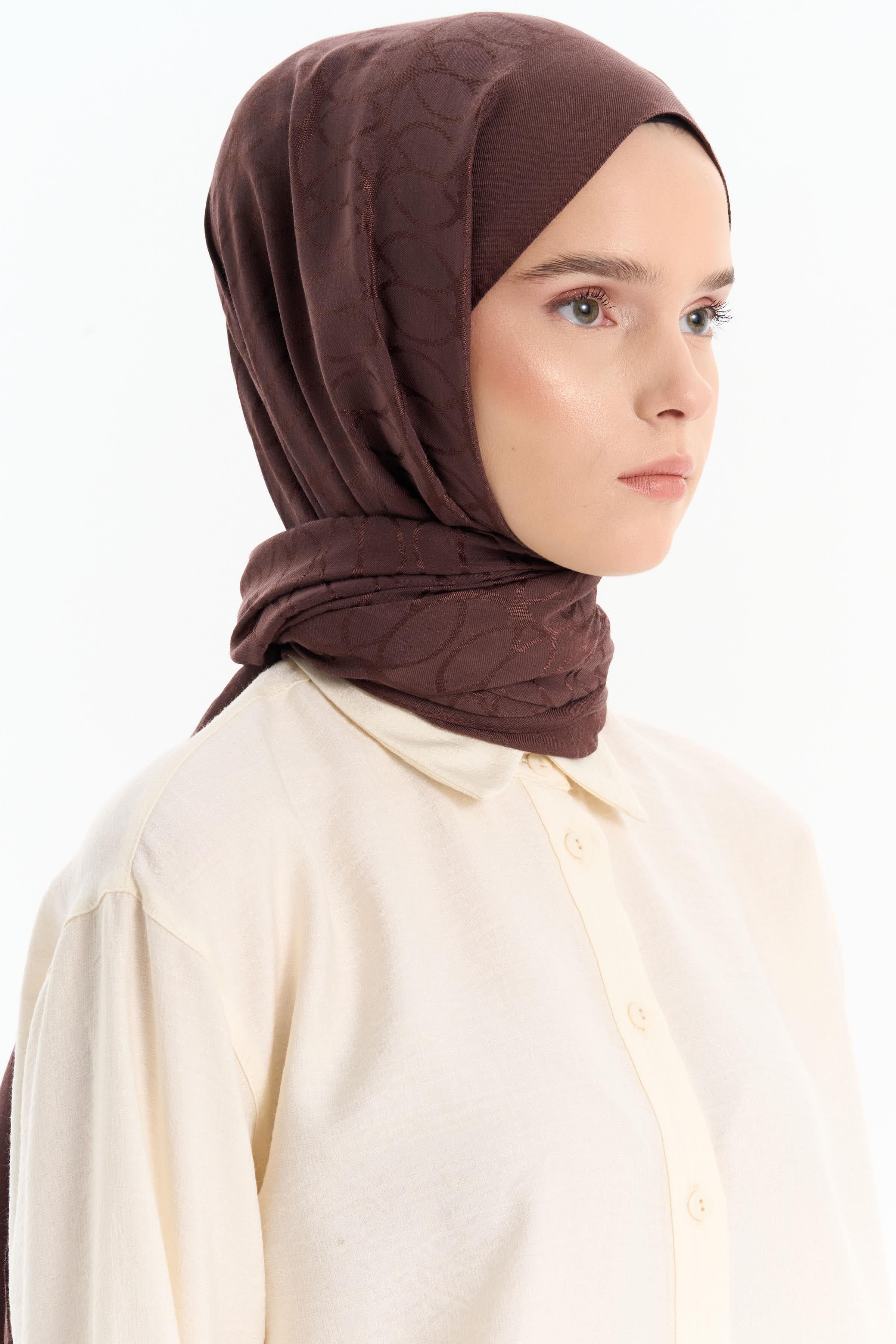 Natural Dairesel Desenli Şal - Kahve TUGBA