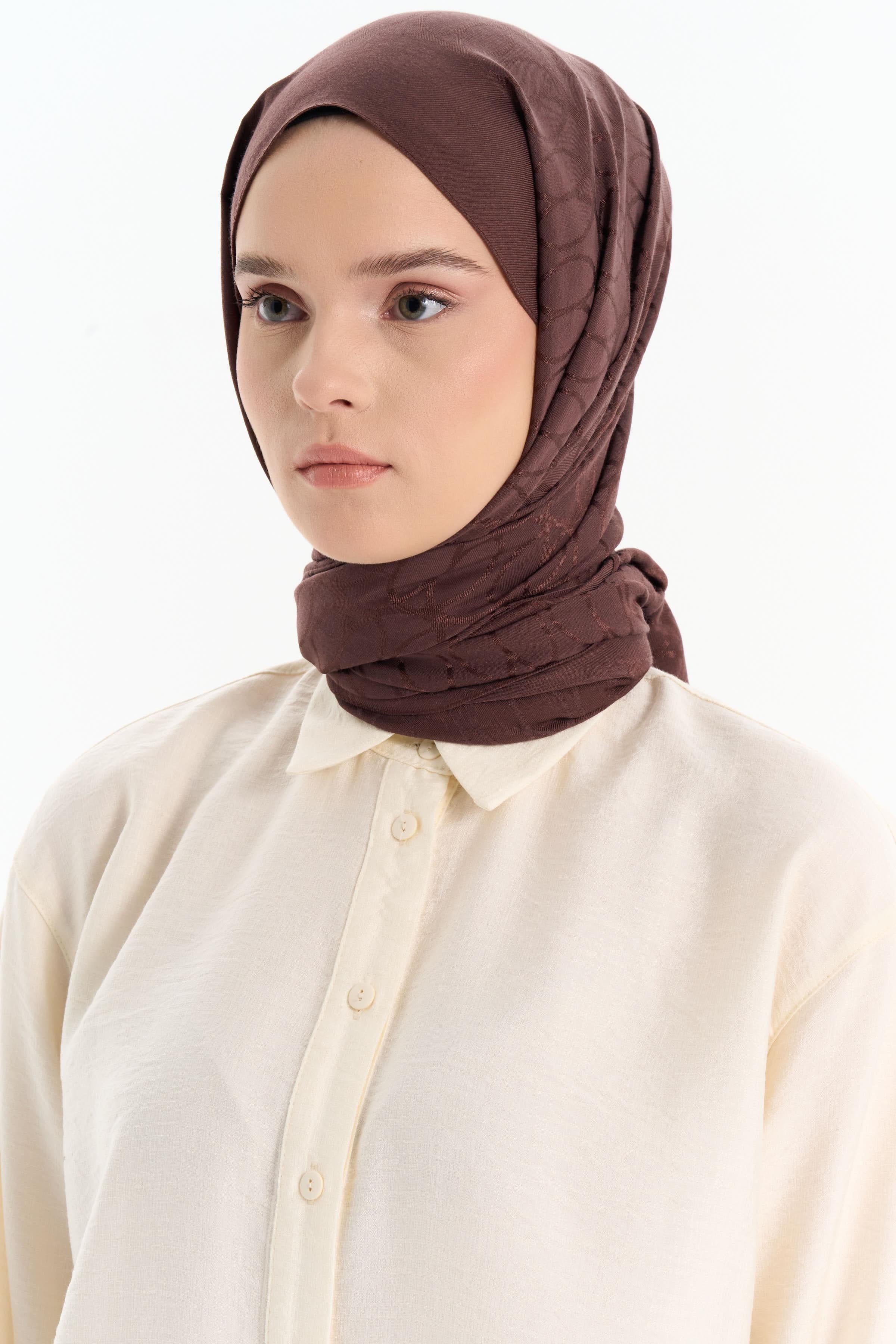 Natural Dairesel Desenli Şal - Kahve TUGBA