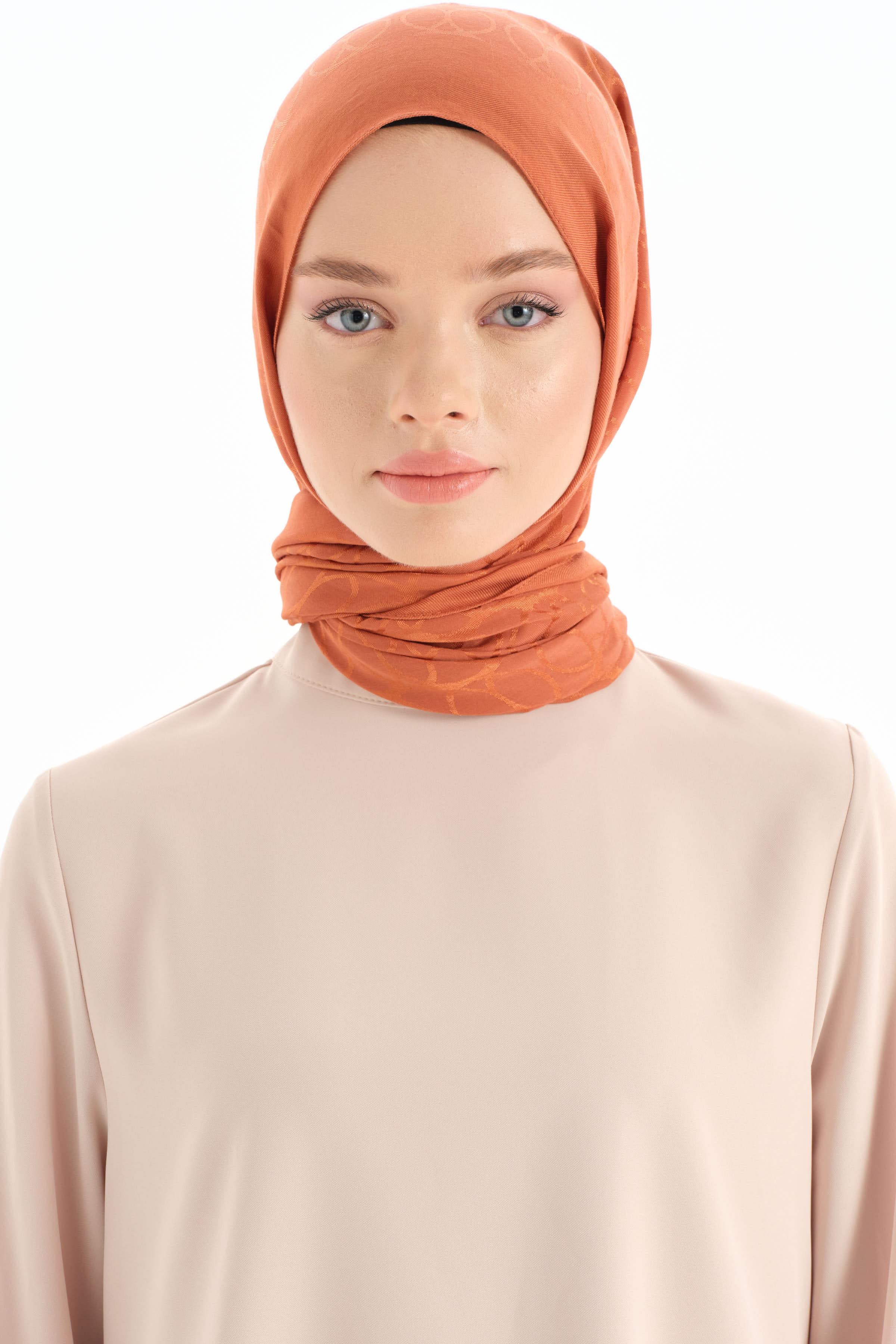 Natural Dairesel Desenli Şal - Kiremit TUGBA