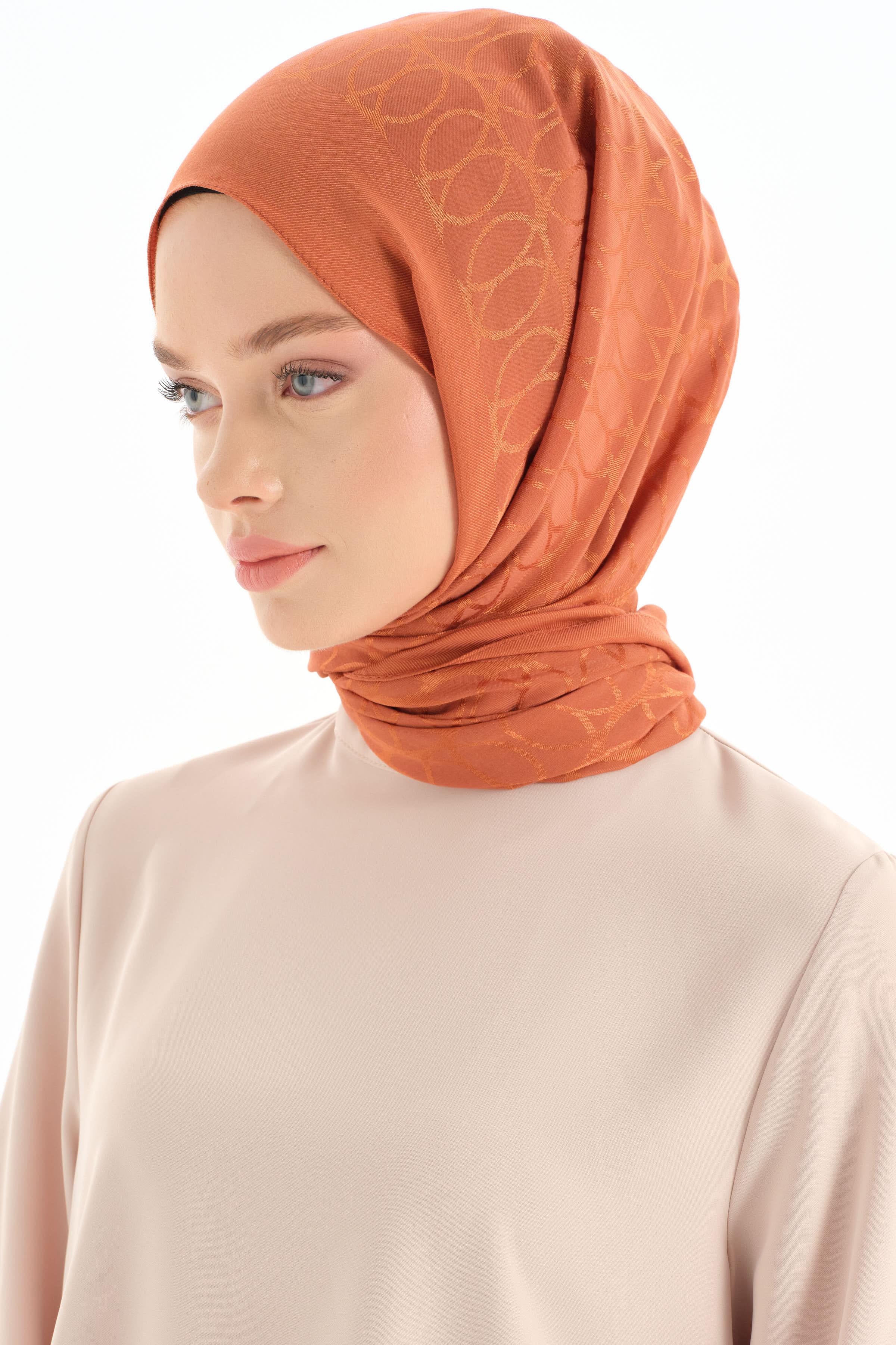 Natural Dairesel Desenli Şal - Kiremit TUGBA